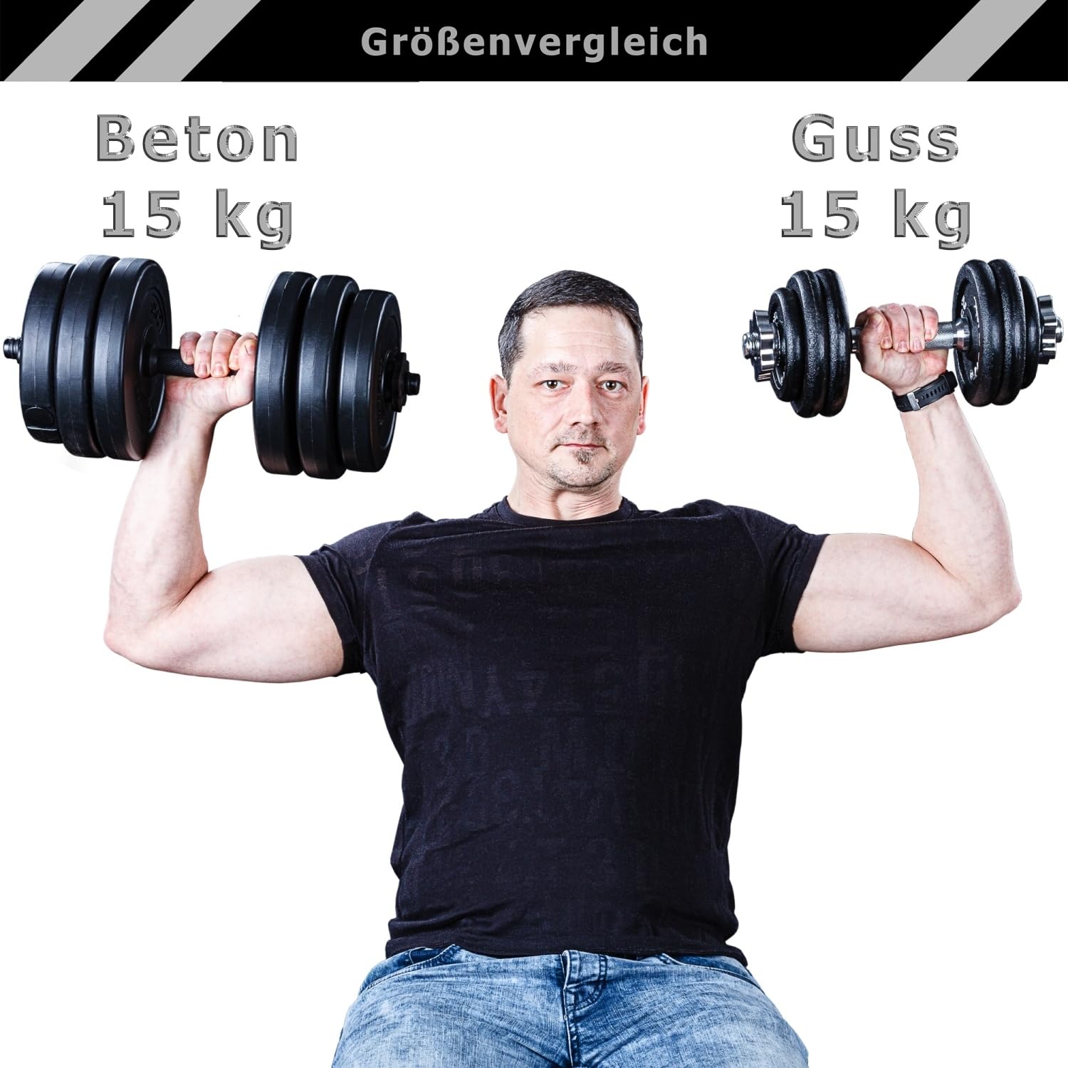 MOVIT Kurzhantel PRO Set, Gusseisen Hantel, 10kg, 15kg, 20kg, 25kg, 30kg, Stange 30mm Standardnorm, Griff gerändelt, Sternverschlüsse, Hantel Set Kurzhantelset Gewichte