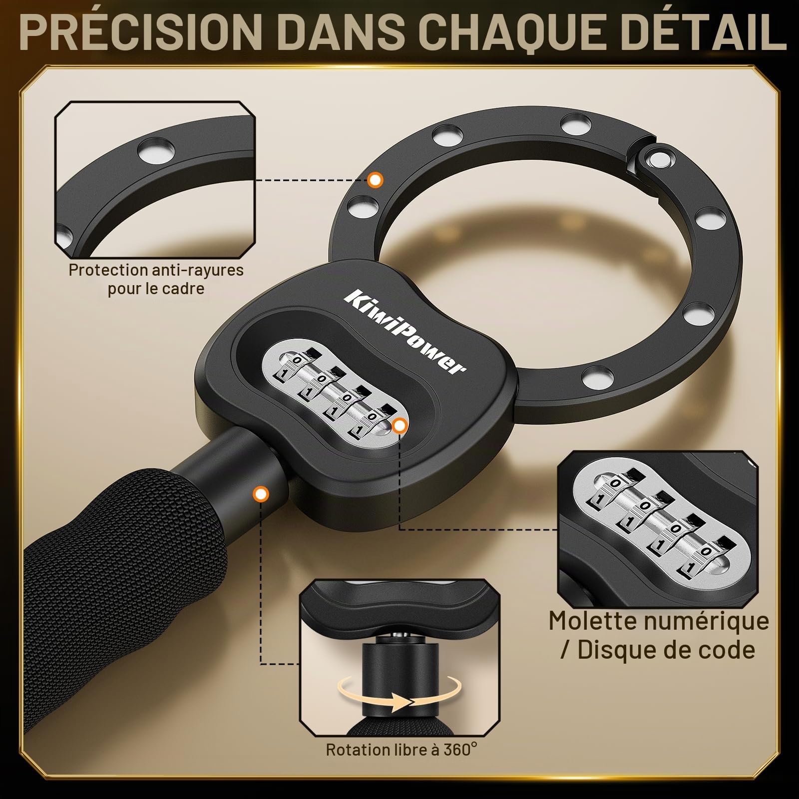 Antivol pour scooter électrique avec serrure à combinaison, chaîne antivol de 90 cm avec sac, serrure à menottes pour scooter électrique et vélo, protection antivol sans clé