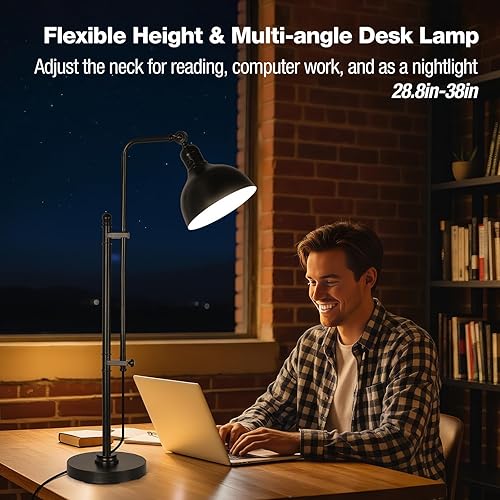 Miniatura 6 de PARTPHONER Lámpara de escritorio ajustable industrial para oficina en casa, lámpara de mesa de granja, lámpara de escritorio de metal rústico en