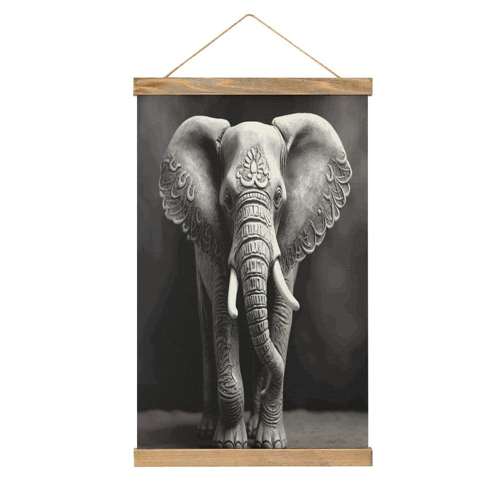 JTREHY Gray Elephant Linen Hanging Painting Vintage Poster Wall Art Prints Personality Style Wall Hanging Poster for Living Room Office Bedroom Decor Frame 13.2 X 20.47 Inch