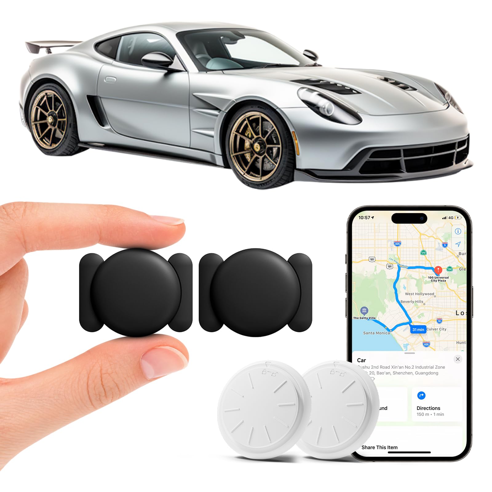 GPS Tracker for Vehicles, 2PCS MINI Tracking Devices for Cars Hidden, No Monthly Fee GPS Tracker, Magnetic Car Tracker, Work with Find My (iOS Only), Waterproof