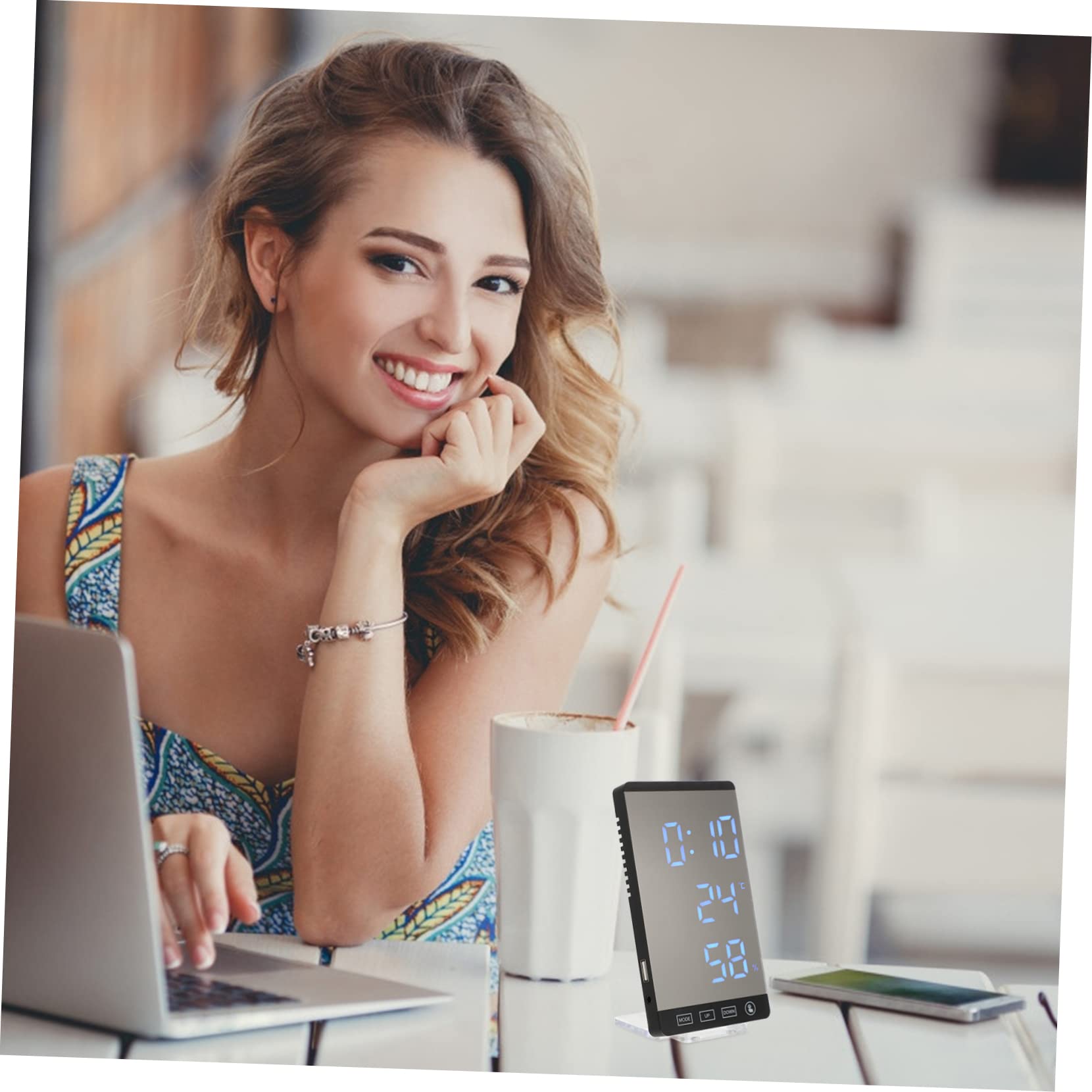 Yardenfun 1 LED Mirror Alarm Clock with Hygrometer Thermometer Stylish Touch Screen Display for Power Off Memory Function Mounting Options