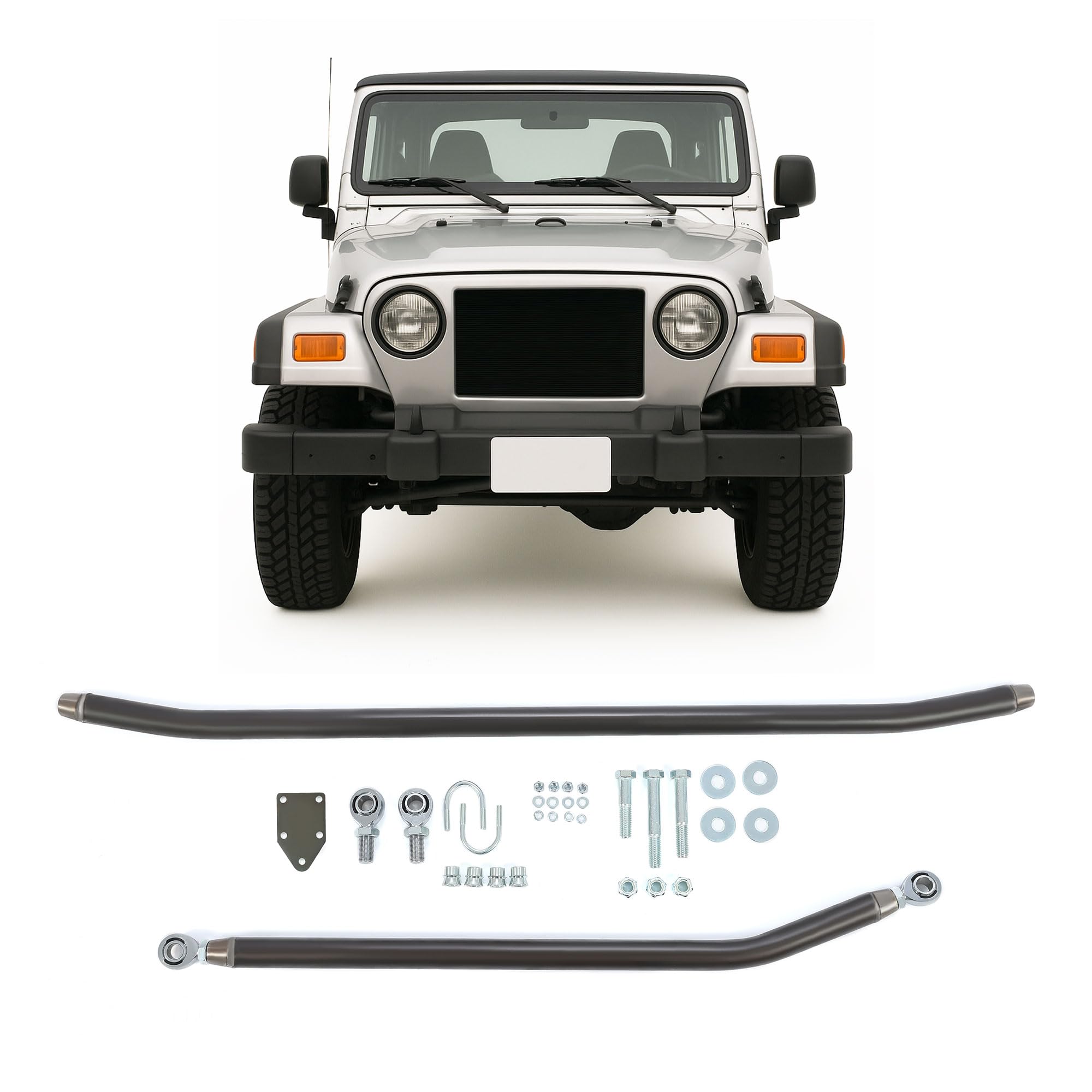 Crossover Steering Kit Compatible with 1984-2006 Jeep Cherokee XJ/Grand Cherokee ZJ/Comanche MJ/Wrangler TJ/LJ w/Steering Stabilizer Bracket Steel Natural Color Replacement for J0048827