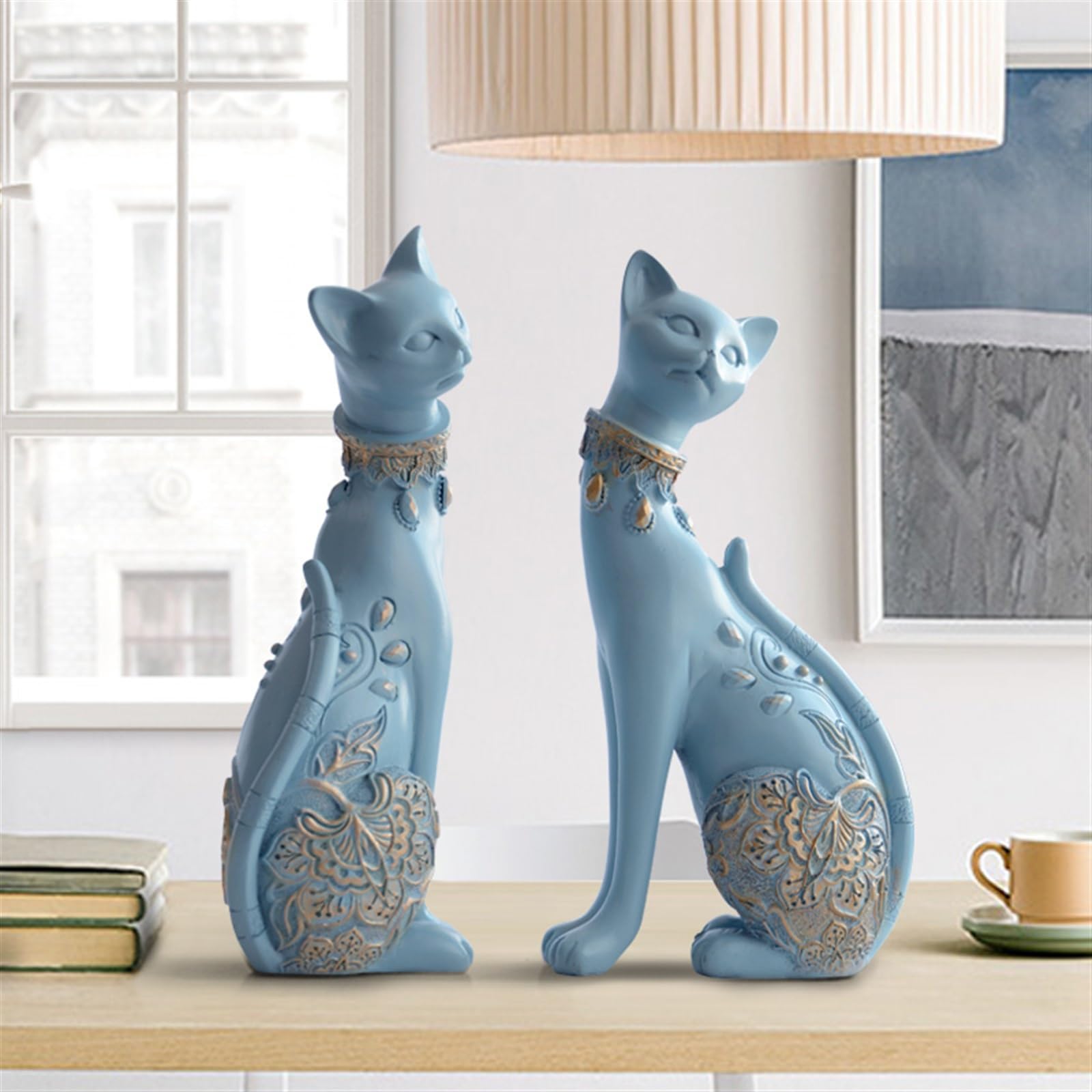 figurka dekoracyjna Figurka dekoracyjna żywica kot statua do dekoracji domu prezent ślubny figurka zwierzątko dekoracja prezent(Texture Blue)