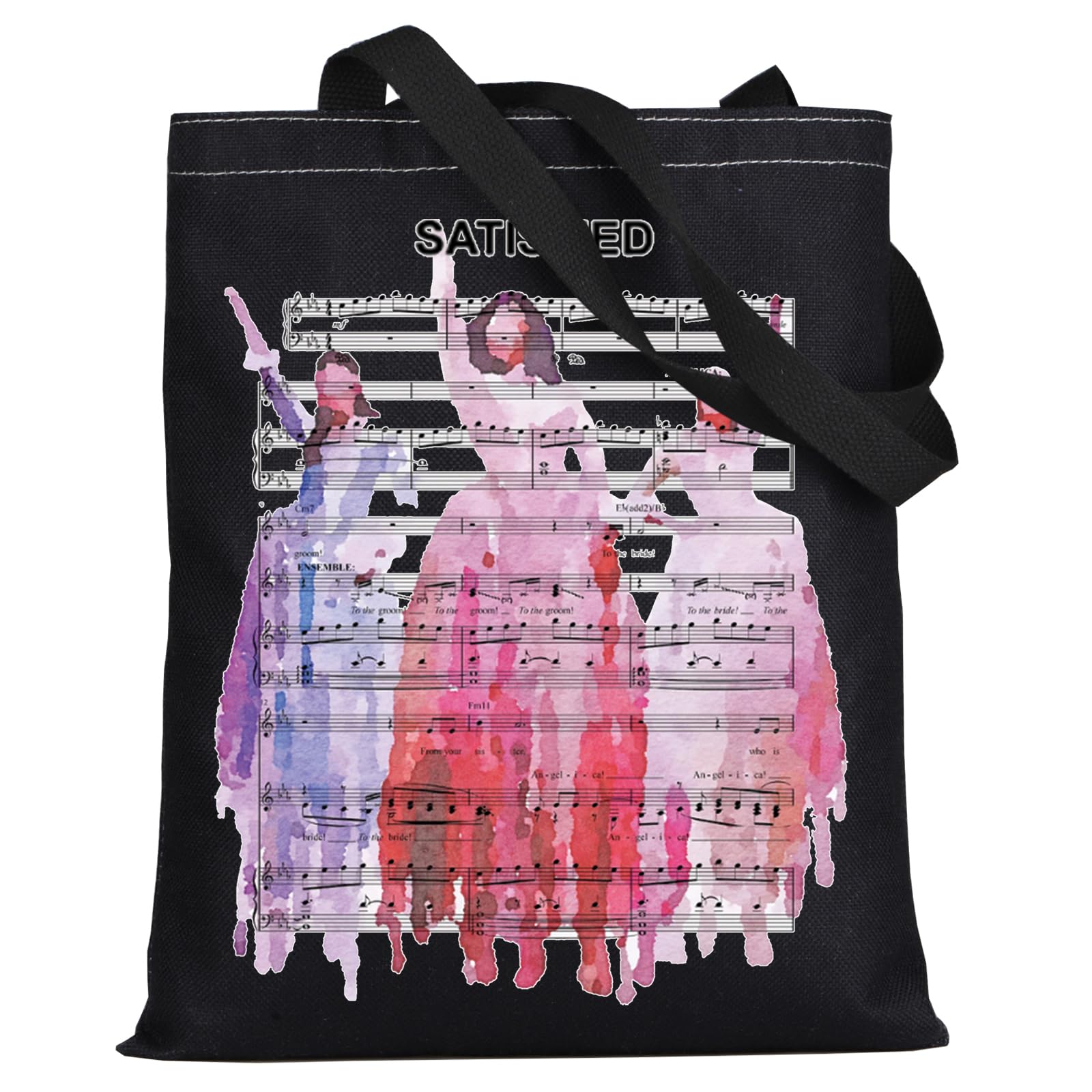 LEVLO Hamilton Schuyler Sisters Tote Bag Angelica & Eliza & Peggy Musical Fans Gift Schuyler Sisters Satisfied Grocery Bag, Satisfied Blacktote, L