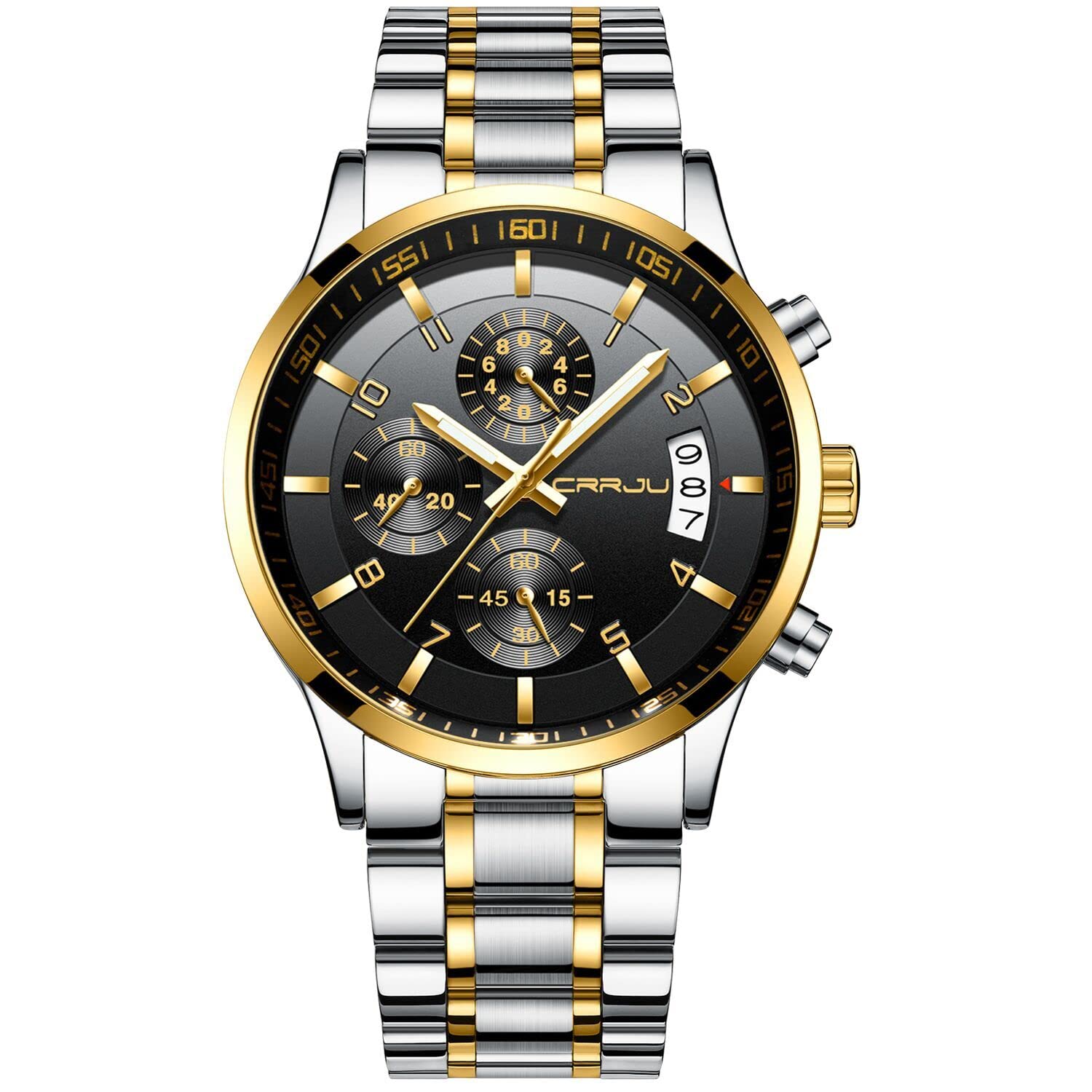 CRRJU Herren Uhr wasserdichte Chronographen Armbanduhr Männer Edelstahlarmband Business Analog Quarzuhr mit Kalender