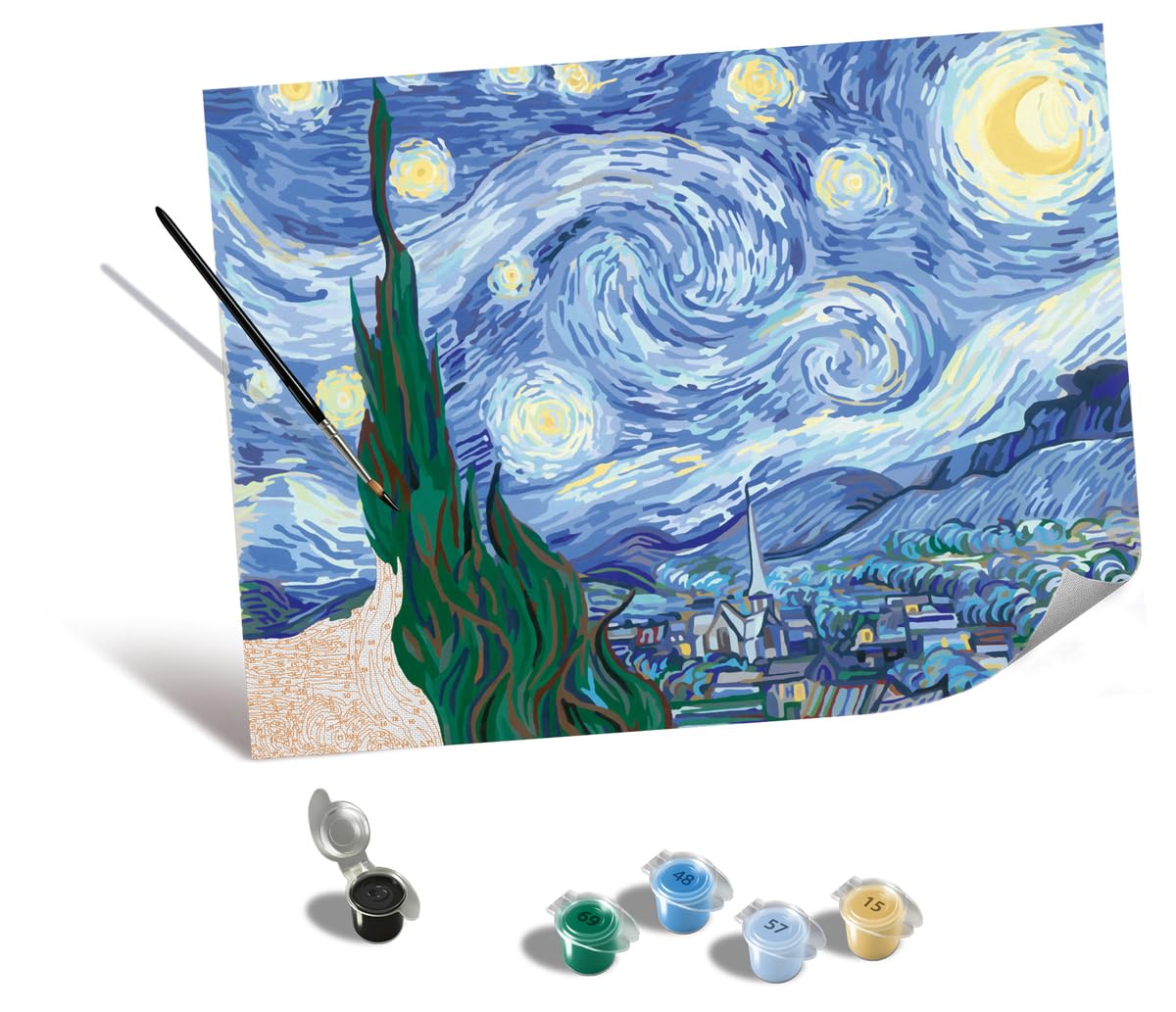 Ravensburger - CreArt Premium B Canvas, Van Gogh, Notte Stellata, Dipingere con i Numeri, Kit Pittura, Idea Regalo Donna o Uomo, 14+ Anni, 30x40 cm