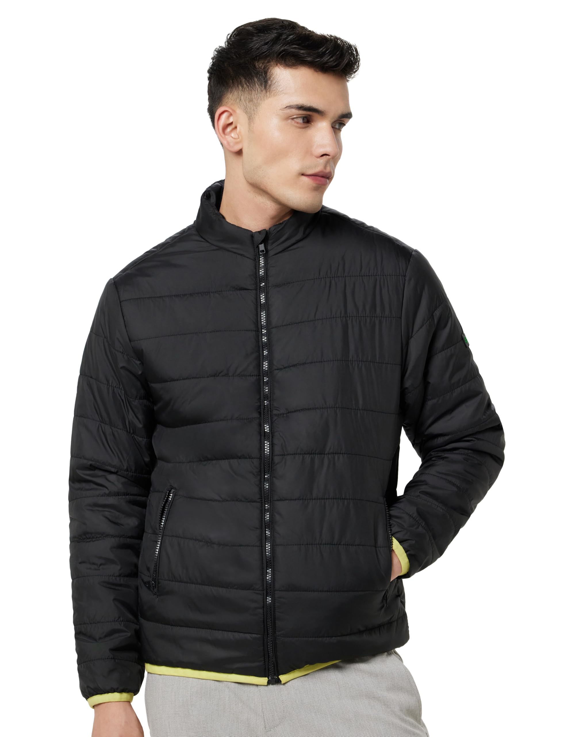 the indian garage co Men Polyester Standard Length Slim Fit Solid Puffer Jackets-picture-34