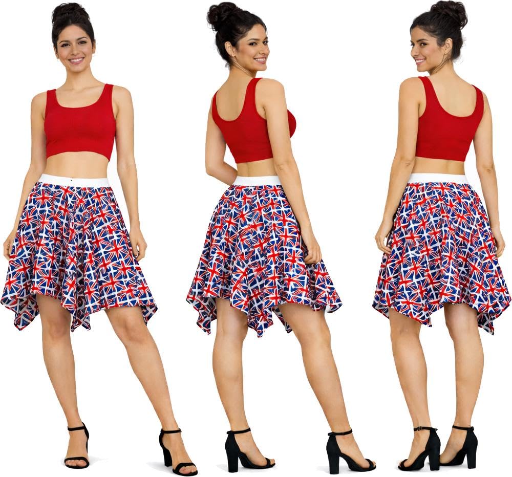 The Dragons Den Women's Multicoloured Adults Union Jack Flag Handkerchief Skirt United Kingdom Uk Great Britain Gb Supporters Fancy Dress [S-M]