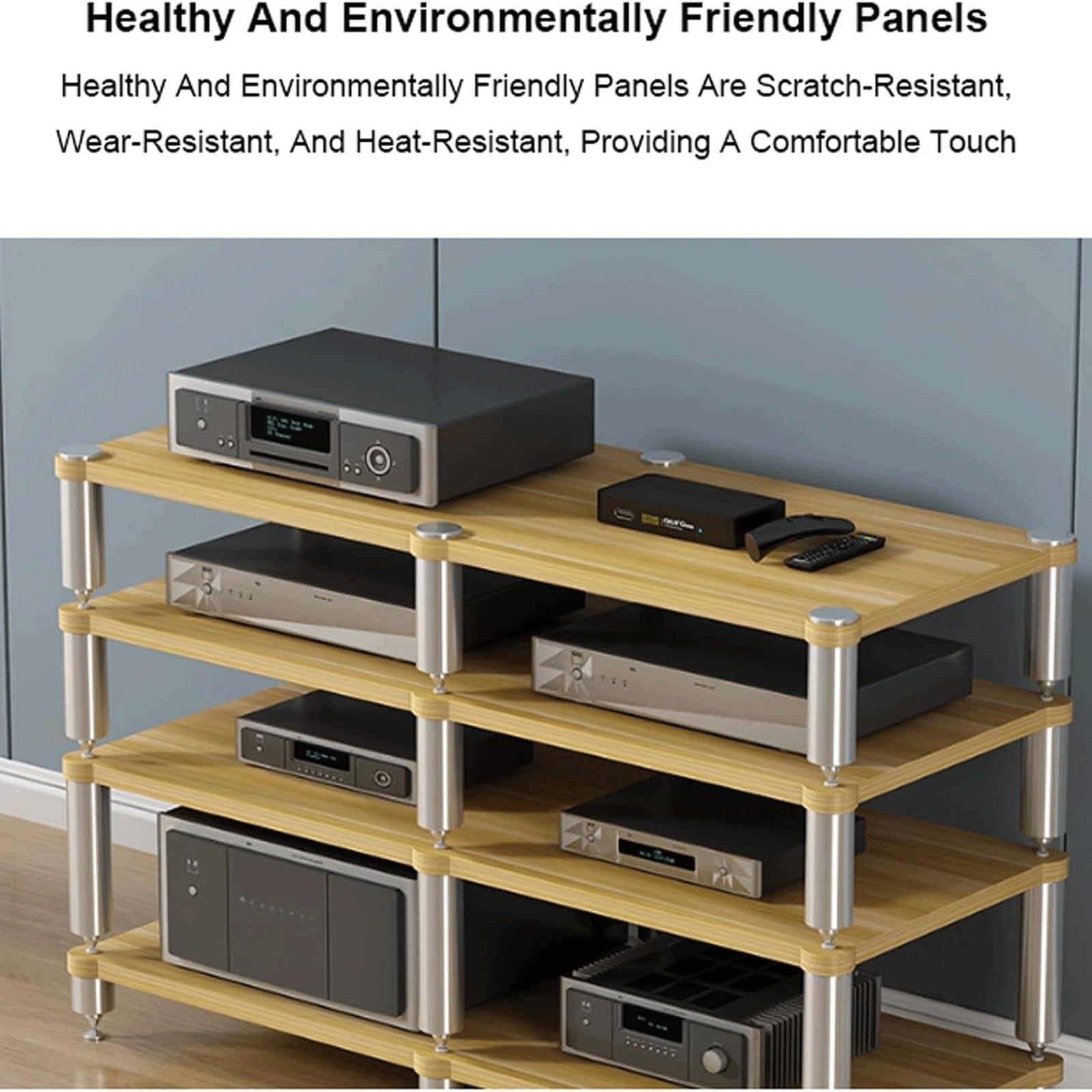 Stojaki stereo, nowoczesna wieża audio, stojak na media AV, drewniane półki piętrowe, 2-, 3- i 4-poziomowa półka audio, stojak na odtwarzacz multimedialny AV(Weiß,4 Tier)
