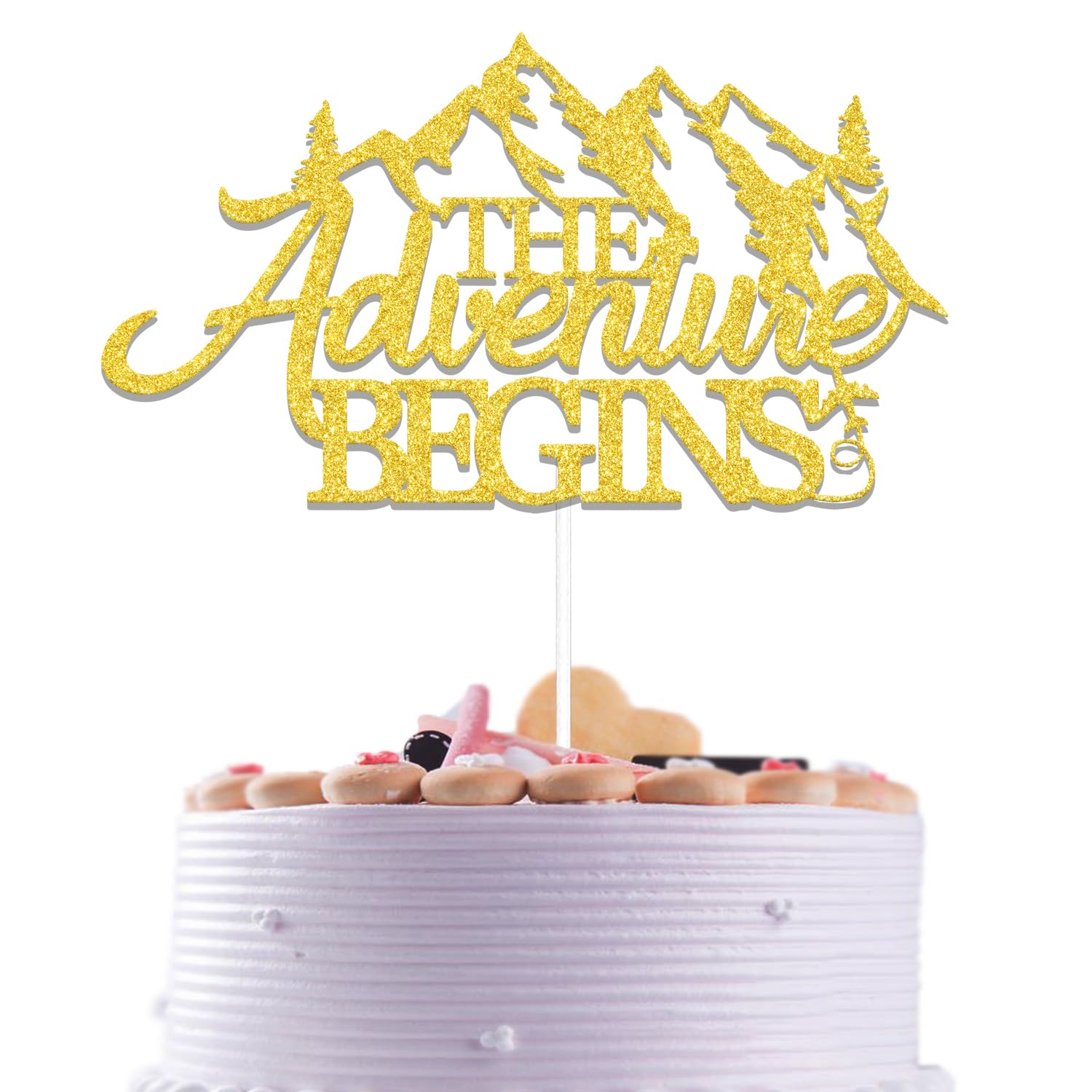 Gold Glitter A New Adventure Begins Cake Topper, Happy Retirement Cake Topper, Let The Adventure Begin, Retirement Farewell Party Decor Supplies