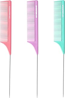 3 PCS Rat Tail Combs Parting Rattail Teasing Fine Tooth Comb with Metal ...