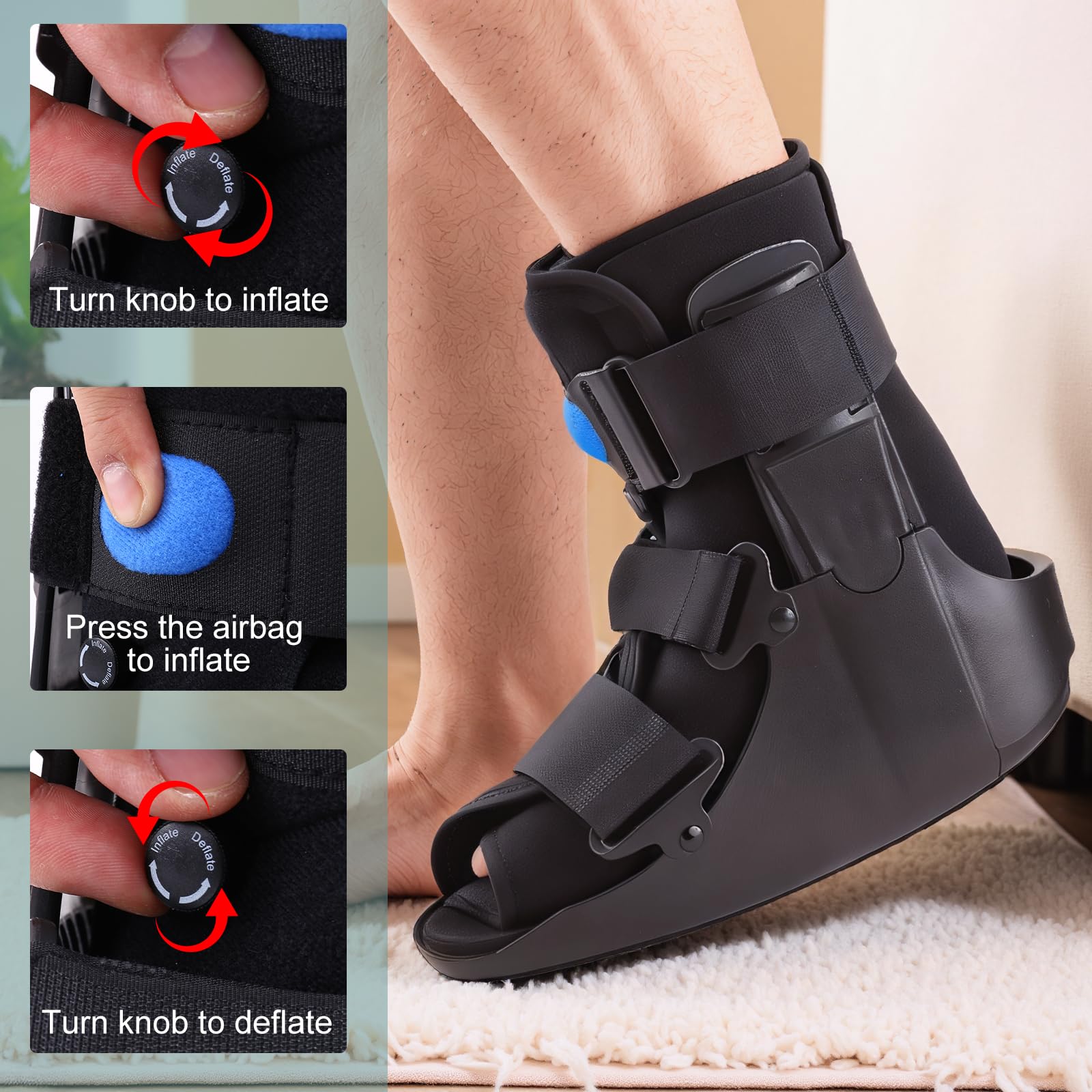 Short Air Cam Walker Fracture Boot, Inflatable Orthopaedic Walking Boot for Broken Foot, Sprained Ankle and Achilles Tendonitis, Air Walker Orthese (M)