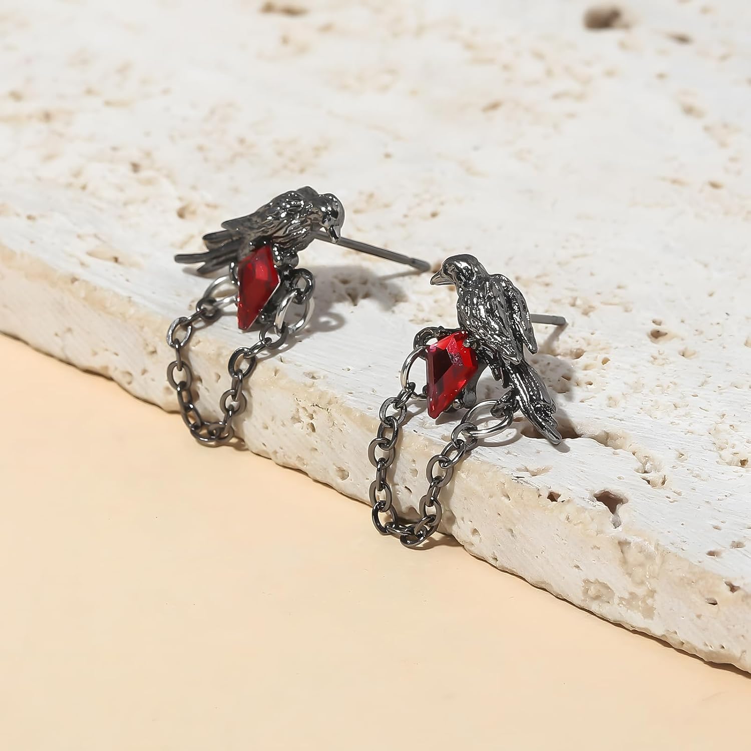 Gothic Black Crow Stud Earrings for Women Love and Deepspace Crow Earrings Hip Hop Punk Red Zircon Crow Earring - Image 6