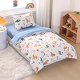 100% Cotton Dinosaur Crib Bedding Set with Cute Animal Printed for Baby Girls and Boys, 3 Pieces Nursery Bed Set Decor for Baby Girls and Boys - Fitted Sheet, Duvet Cover, Pillowcase