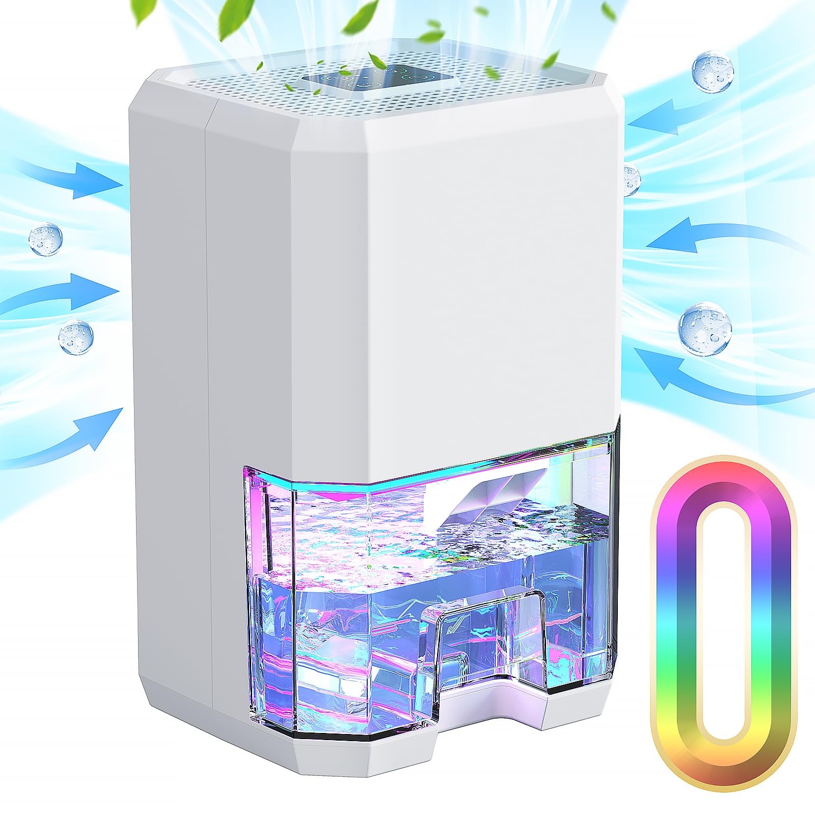 Deumidificatore Silenzioso 1200ML con spegnimento automatico, Timer 6-8-10 ore, Modalità sonno, Luce notturna a 7 colori, Portatile, per bagno, Camera da letto (410 ml/24 H)