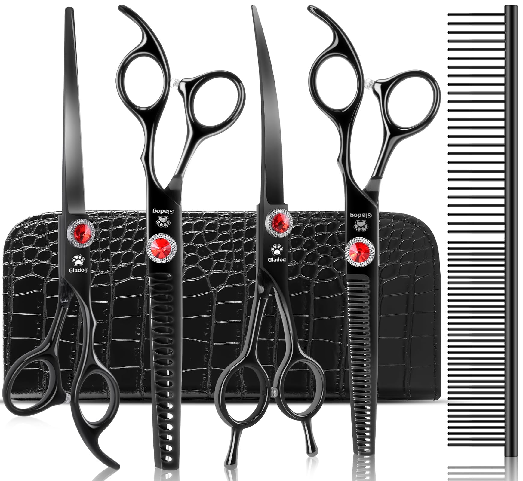 GLADOG 7 Inch Professional Dog Grooming Scissors Kit, Titanium Dog Scissors for Grooming, Heavy-Duty Dog Shears for Grooming, 6-in-1 Pet Grooming