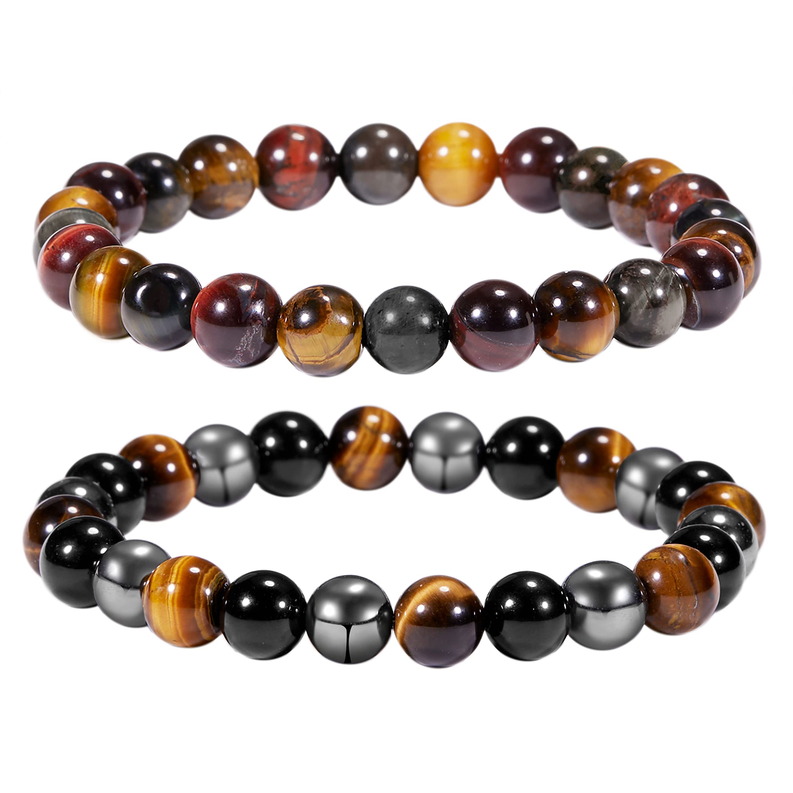 Bivei Natural Gemstone Semi Precious Healing Crystals Handmade Stretchy Round Beads Bracelet,Stocking Stuffers for Women Enhance Positive Energy