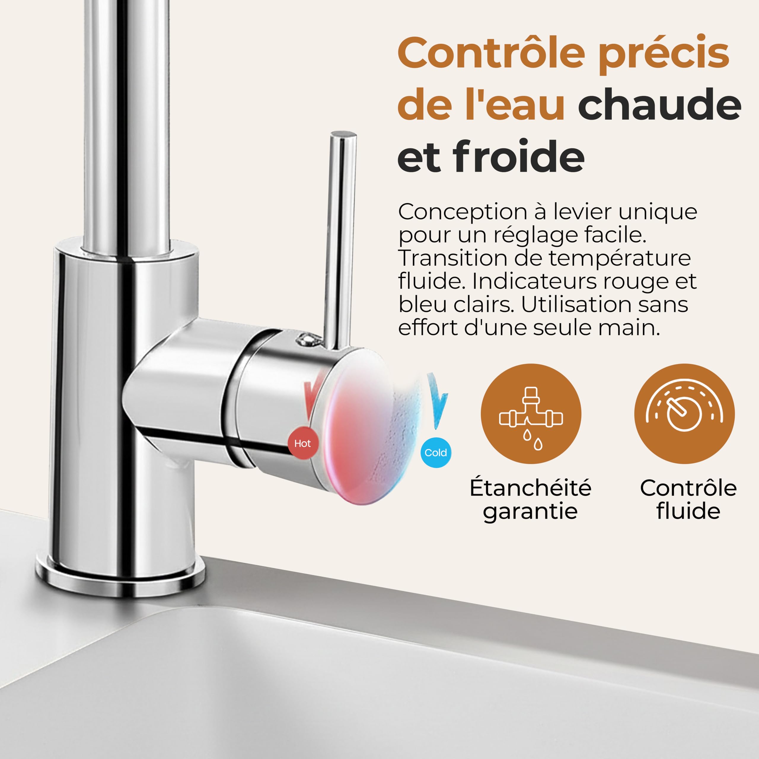 MELTA Mitigeur Évier Arc Élevé Acier Inoxydable Robinet Cuisine Pivotant 360° Levier Unique Chrome Poli