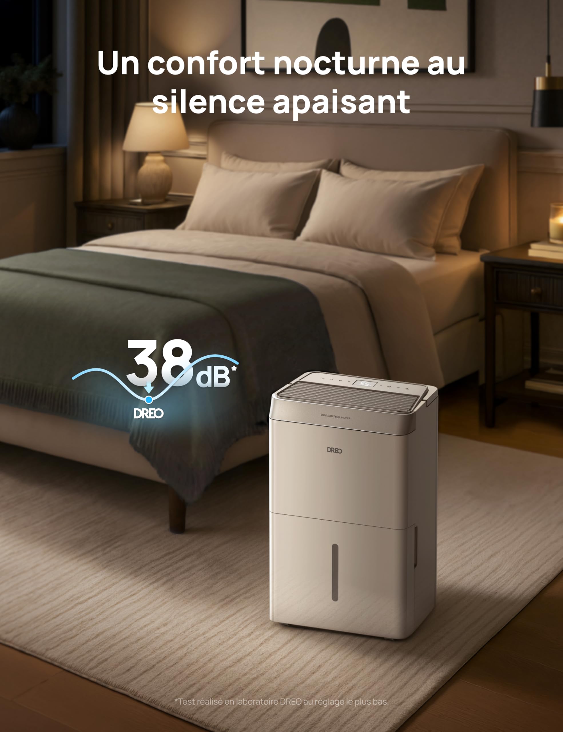 Dreo Déshumidificateur d’air 20L/jour, Wi-Fi & Alexa, avec réservoir d'eau 3.4L, Pour 40㎡/100m³, Déshumidificateur silencieux 38dB, 3 Modes, Minuterie 24 h, Pour Chambre, Salle de Bain & Cave