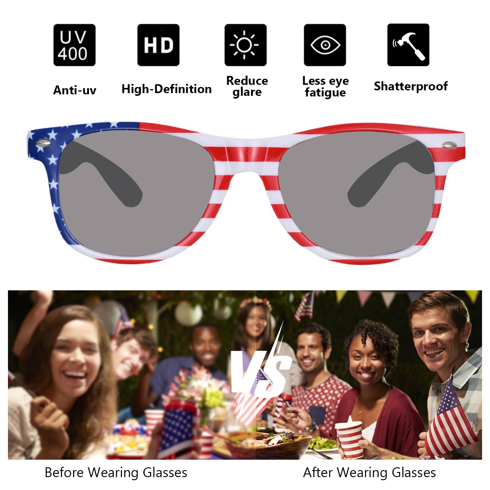 Occhiali da sole per adulti, motivo: bandiera americana, per adulti, classici, 4 luglio, protezione UV400, confezione da 50/100