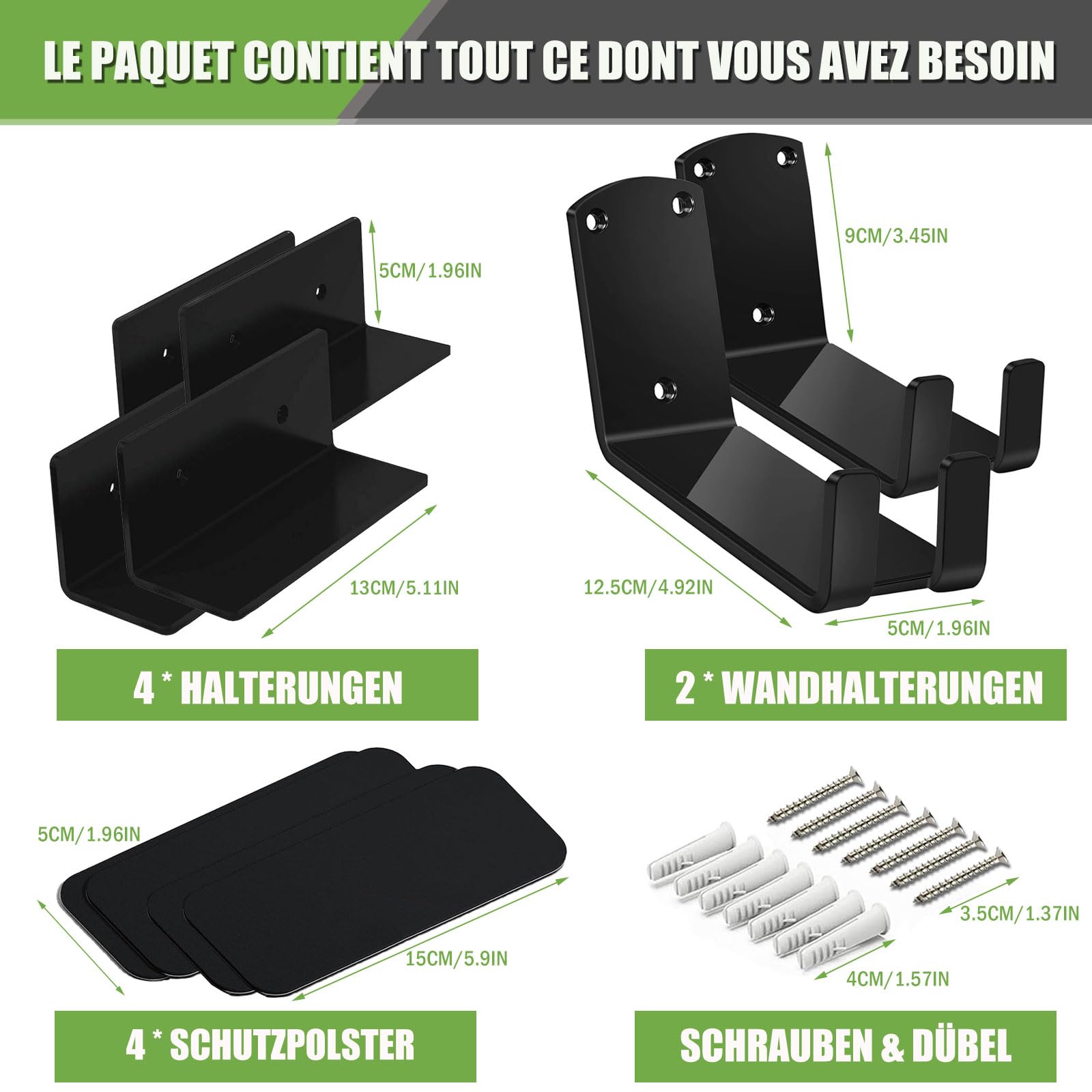 2PCS Support Vélo Mural Horizontal 3 En 1 - Fixation Solide Avec Patins De Protection