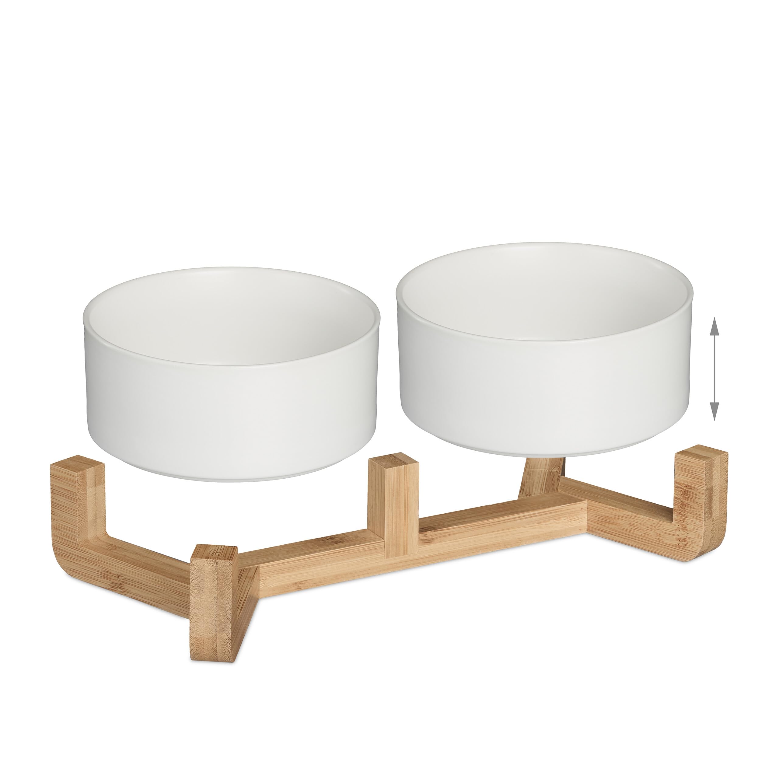 Relaxdays Gamelle, 850 ML, pour Eau et Nourriture, avec Structure en Bambou, HxLxP : 9 x 32 x 17 cm, Blanc