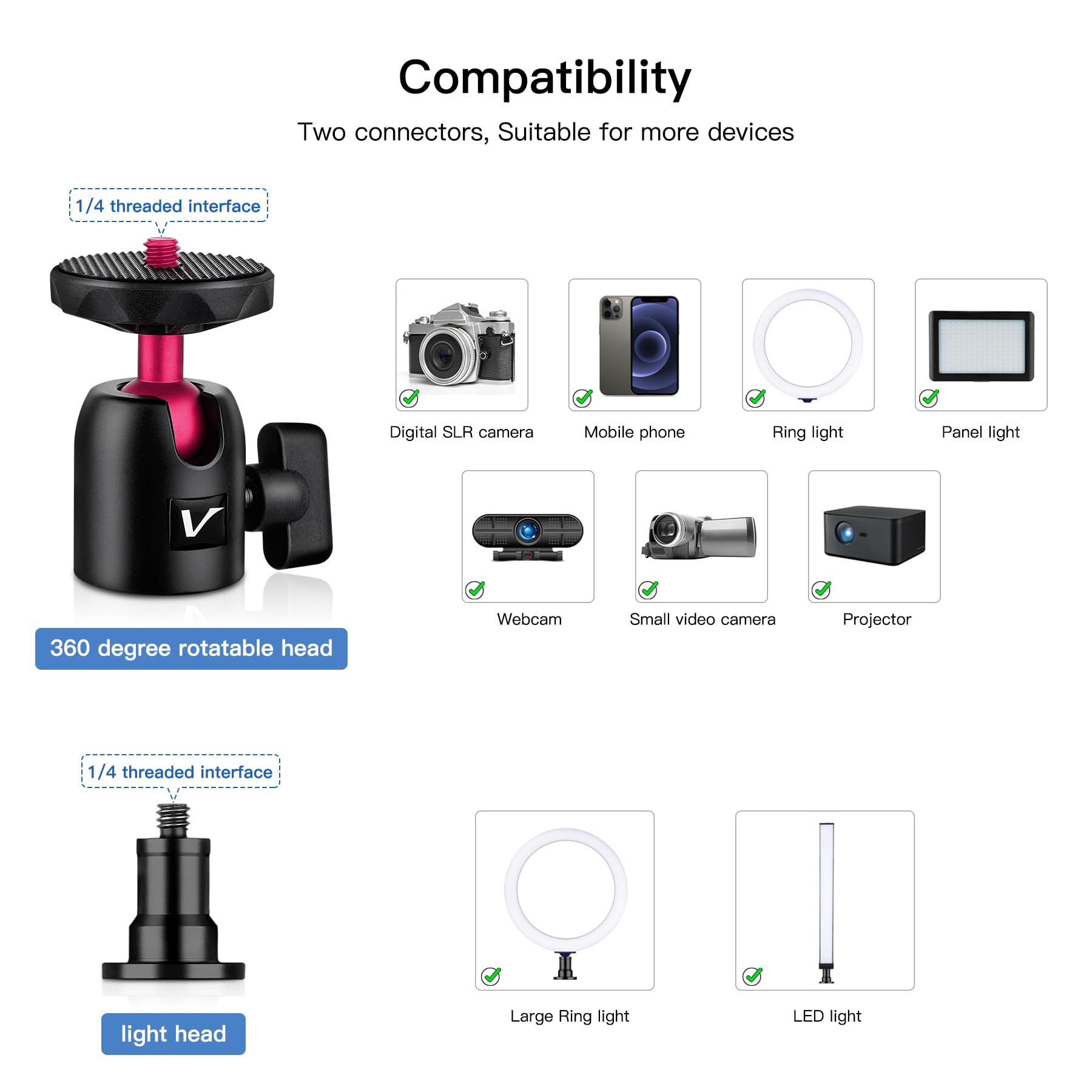 Victiv Kamera Tischhalterung, 37cm-105cm Kamera Tischstativ für DSLR Canon, Lichtstativ Klemmstativ mit Flexibler Arm & 1/4" Kugelkopf für Kameras, LED-Licht, Webcam, Handy Tisch Stativ für Smartphone
