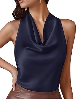 Silk Satin Halter Tops for Women Summer 2026 Cowl Neck Tie Back Going Out Sleeveless Business Casual Tank Top
