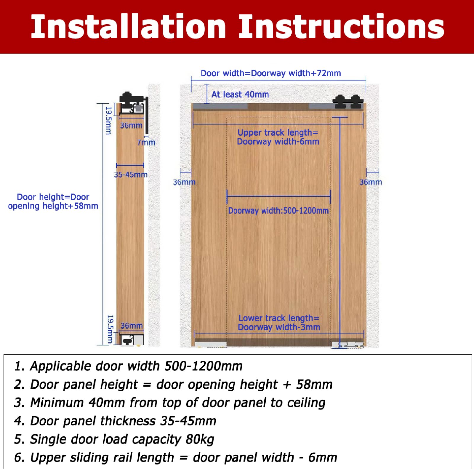Kit de Puerta corredera Invisible,Kit para Puerta Invisible,Kit de herrajes Ocultos para Puertas,Funcionamiento Impecable,Diseño Invisible,Adecuado para dormitorios