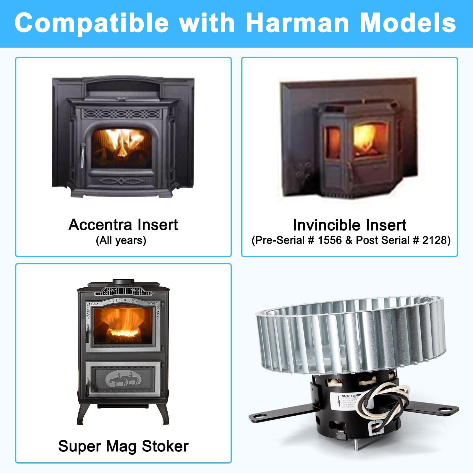 Distribution Blower 3-21-47120 for Harman Accentra & Invincible Insert, Magnum Coal Stoker, Pellet Stove Parts for Harman Accentra Insert, Convection Blower Motor Only