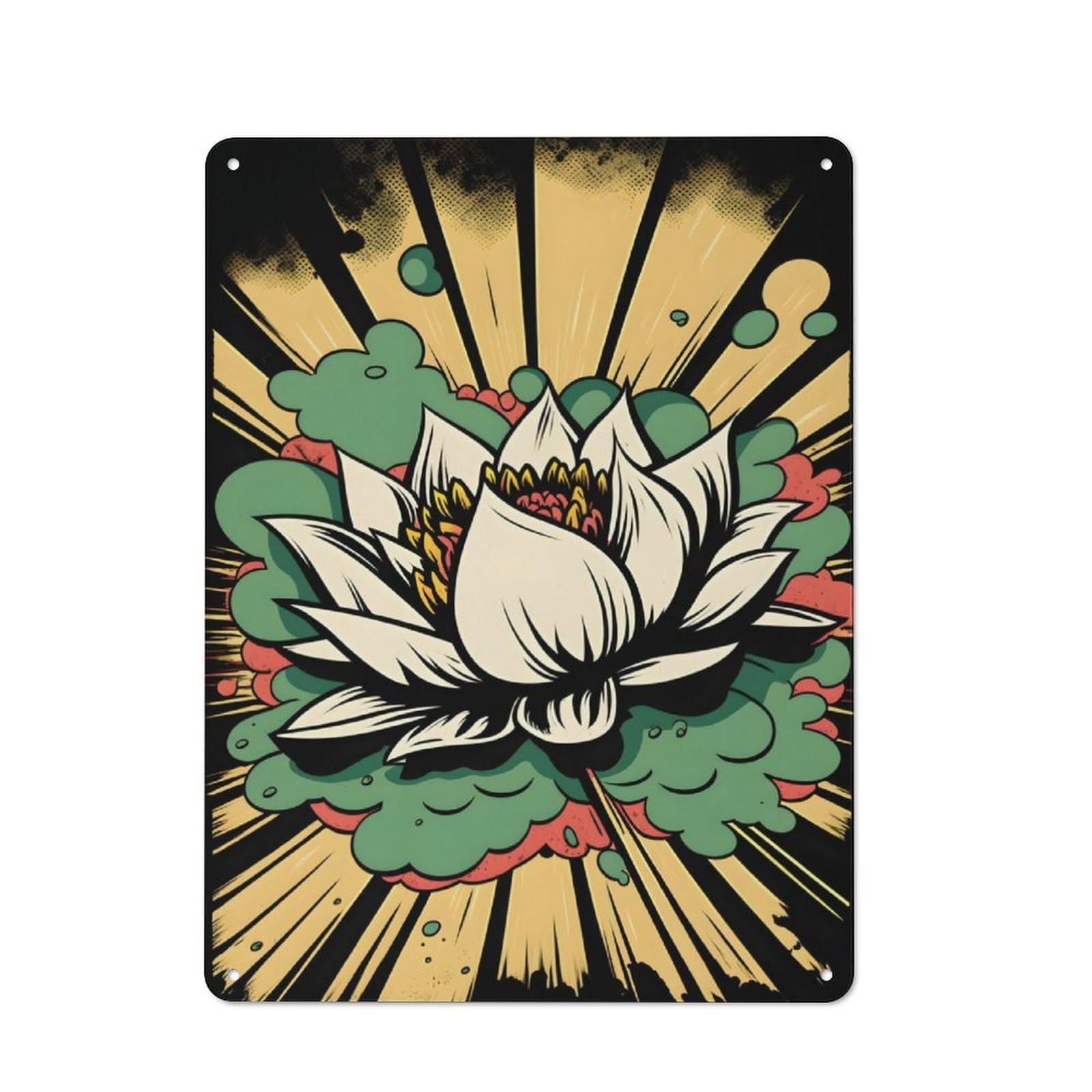 Junmoney Vivid Lotus Flower Pop Art Vintage Metal Plaque 40X30cm Featuring For Garage Wall, For People Furnishing A Garage