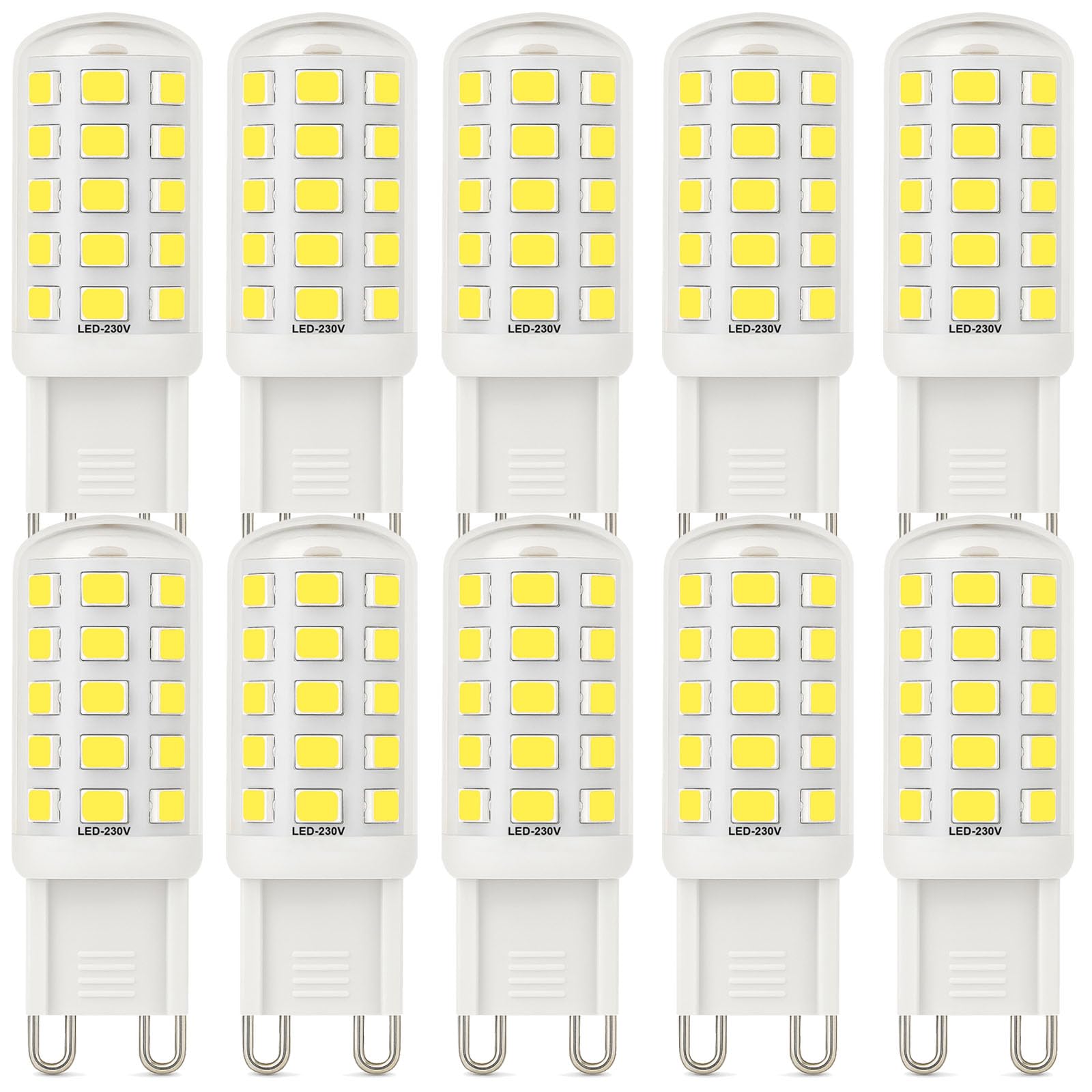 – 3W G9 LED Bulbs Cool White 6000K 580LM–Equivalent to 40W Halogen, Flicker-Free Capsule Bulbs for Home Lighting – GU9 LED Light Bulbs Non-Dimmable, 220–240V, Pack of 10