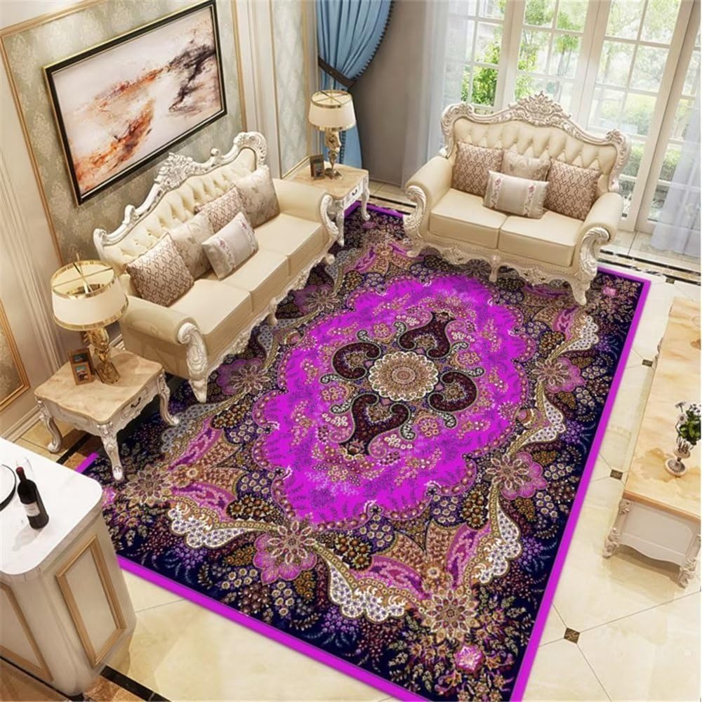 Tapis décoratif qui ne glisse pas moquette chambre violette motif plantes floral 140x200