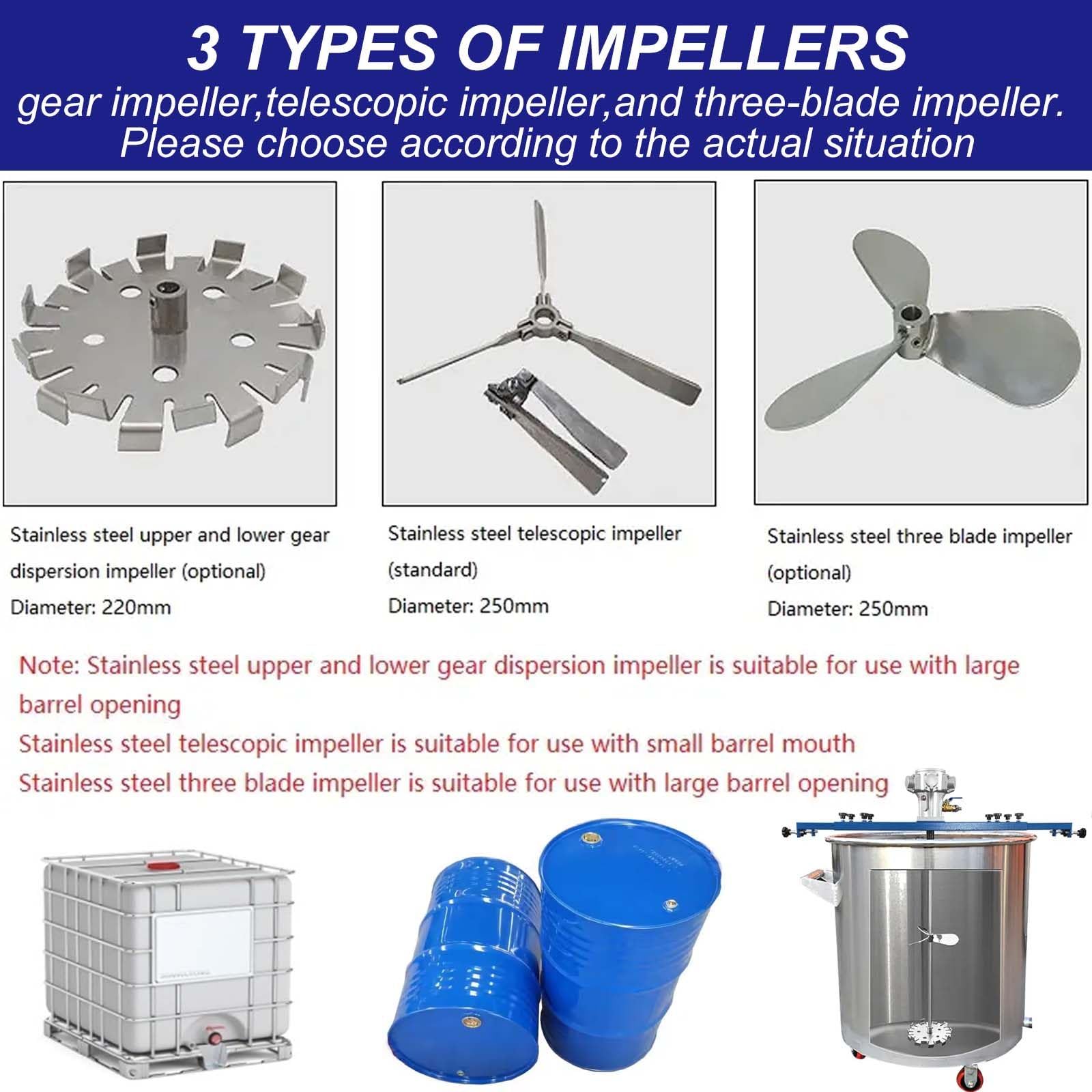 Agitador De Tanque IBC De Velocidad Ajustable, con Impulsor TelescóPico De Engranajes/Tres Palas, para Mezclar Pintura, para Productos QuíMicos Alimentarios Y Recubrimientos,GearImpeller
