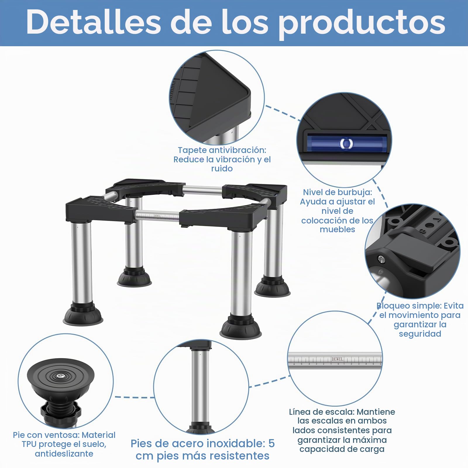 DEWEL Base FrigoríFico Altura 30-33cm 4 Pies de Ventosa Estables Pedestal FrigoríFico Regulable ElevacióN para Lavavajillas Congelador, con FuncióN Antideslizante y Amortiguadora Negro | Antivibración y amortiguación, base ajustable para frigorífico eleva