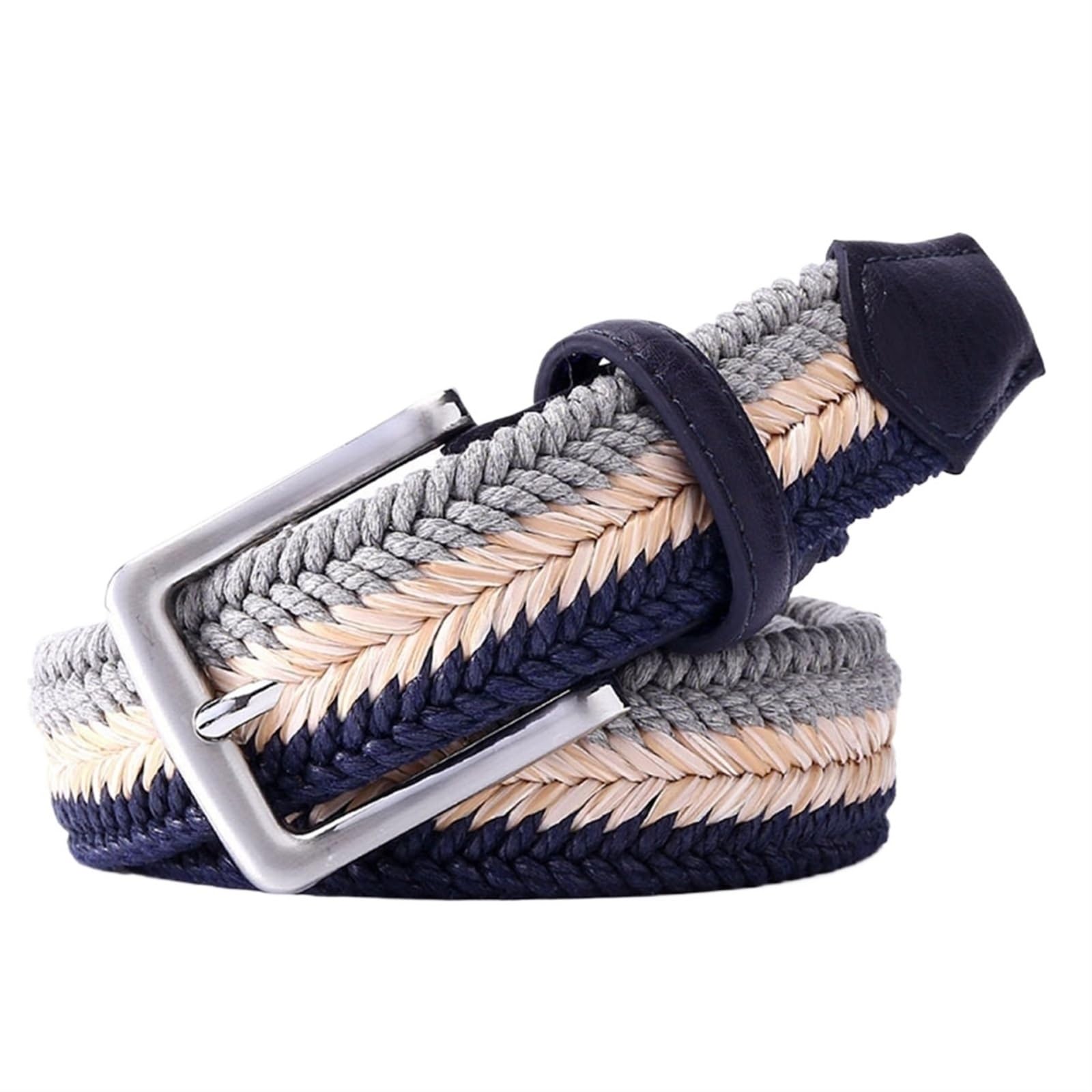 FYJL Utility Belt Woven Waistband, Wax Rope, Straw Mixed Woven Men's And Women's Casual Canvas Belt Belts For Men(Gray blue,M)