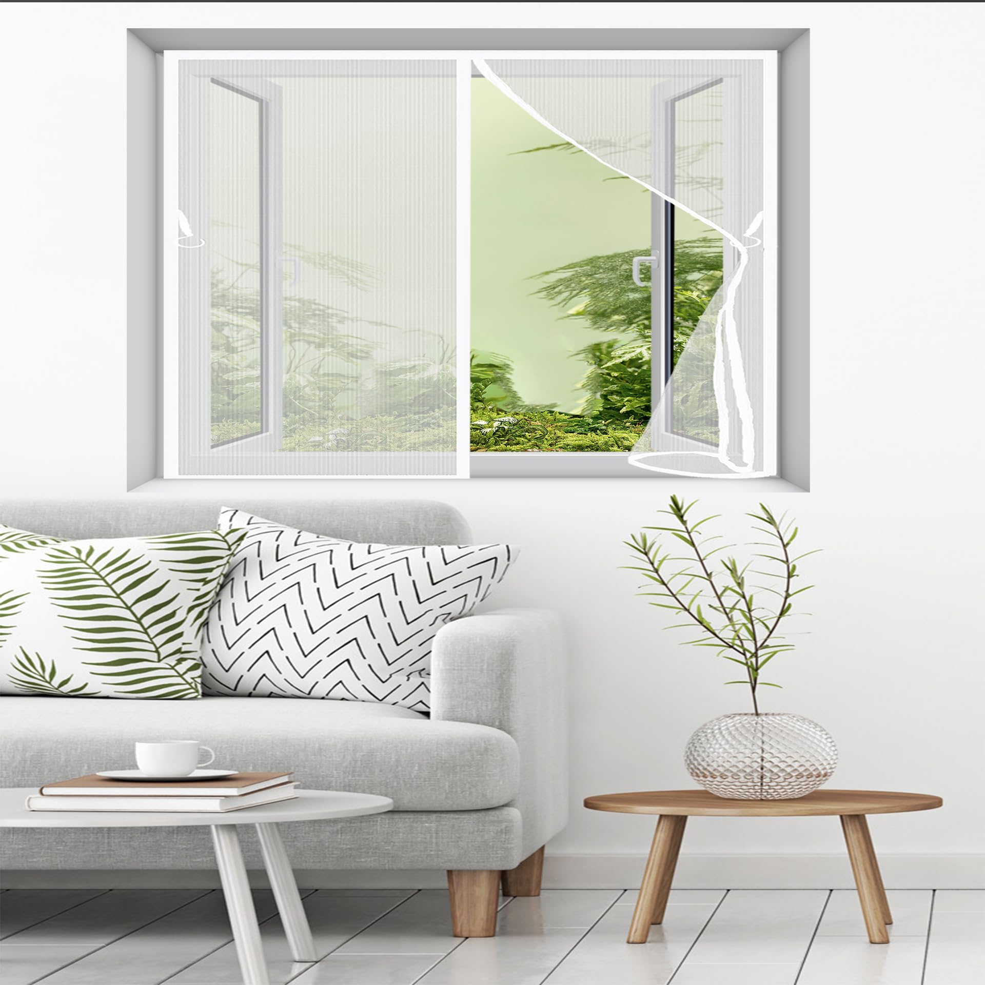 Mosquito Net Window 106 x 86 cm Fly Screens for Window Nets Keep Bugs Out Keep Fresh Air Circulating No Drilling Or Screwing with Hook Sticky Tape, White