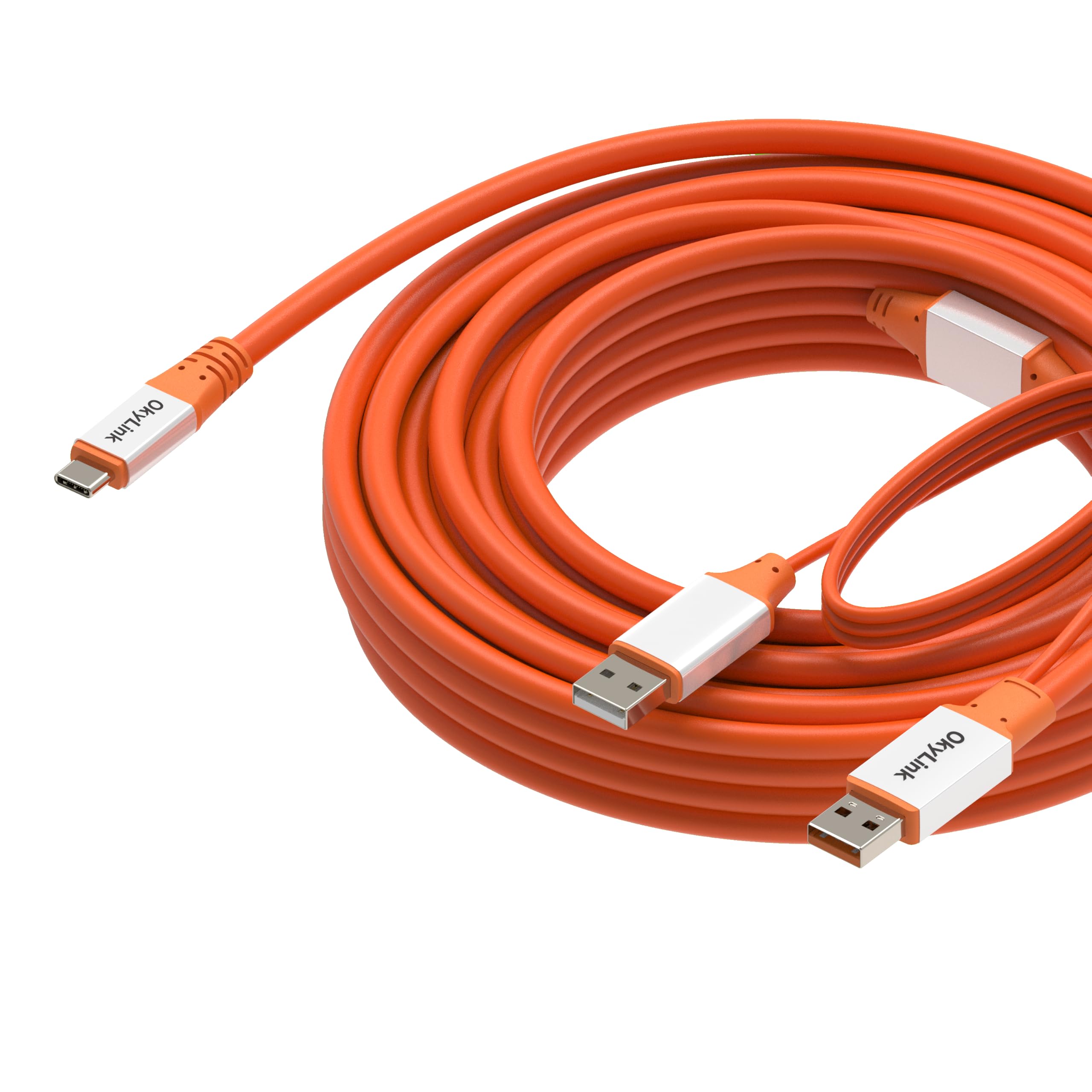 OkyLink USB 3.2 Gen 2 A-auf-C-Kabel, 10Gbps, mit ext. Strom, orange, 10m (32ft), f. Webcam, PC, Laptop, SSD, Smartphone, USB-Hub, VR-Headset | 10 m mit externer Stromversorgung, lange Reichweite, orange, für industrielle USB-C und Datenverbindung mit groß