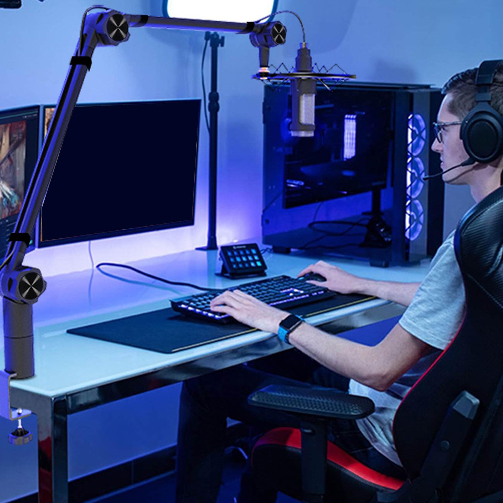 Wakects Mikrofon Arm, Kompakt Mikrofonhalterung mit 3/8 bis 5/8 Adapter, Faltbar, Vollständig Verstellbar für Podcast-Streaming, Gaming, Aufnahmen