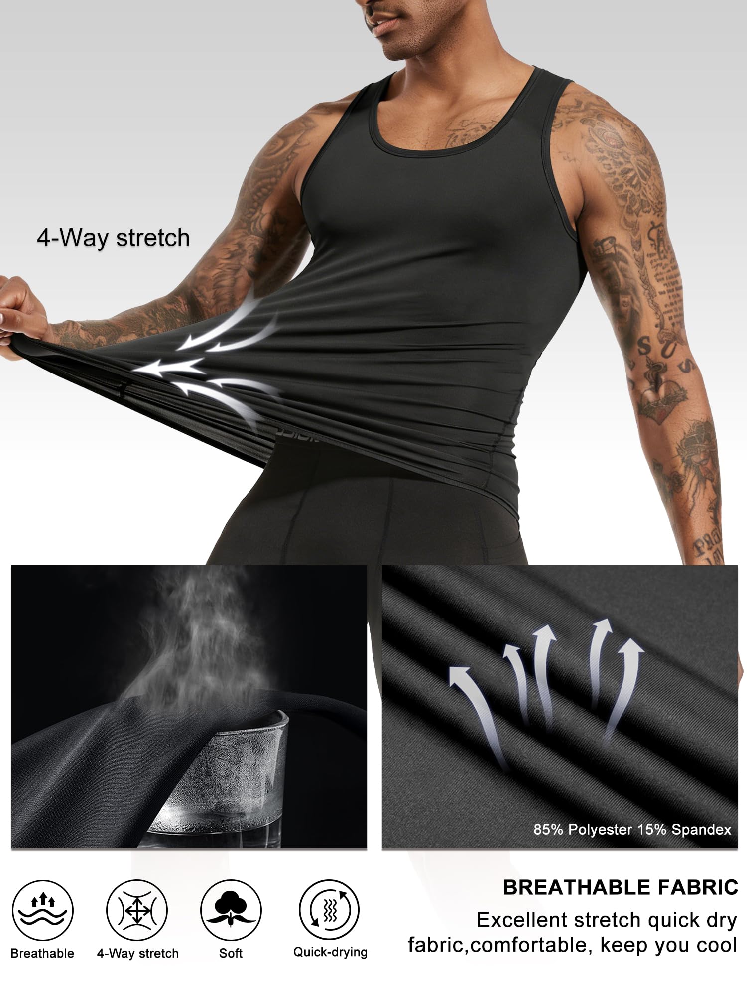 HIBETY 3 oder 5 Pack Männer Kompression Tank Top Basisschicht Cool Trockene Kompression Shirt ärmellose Workout Gym Tank Tops