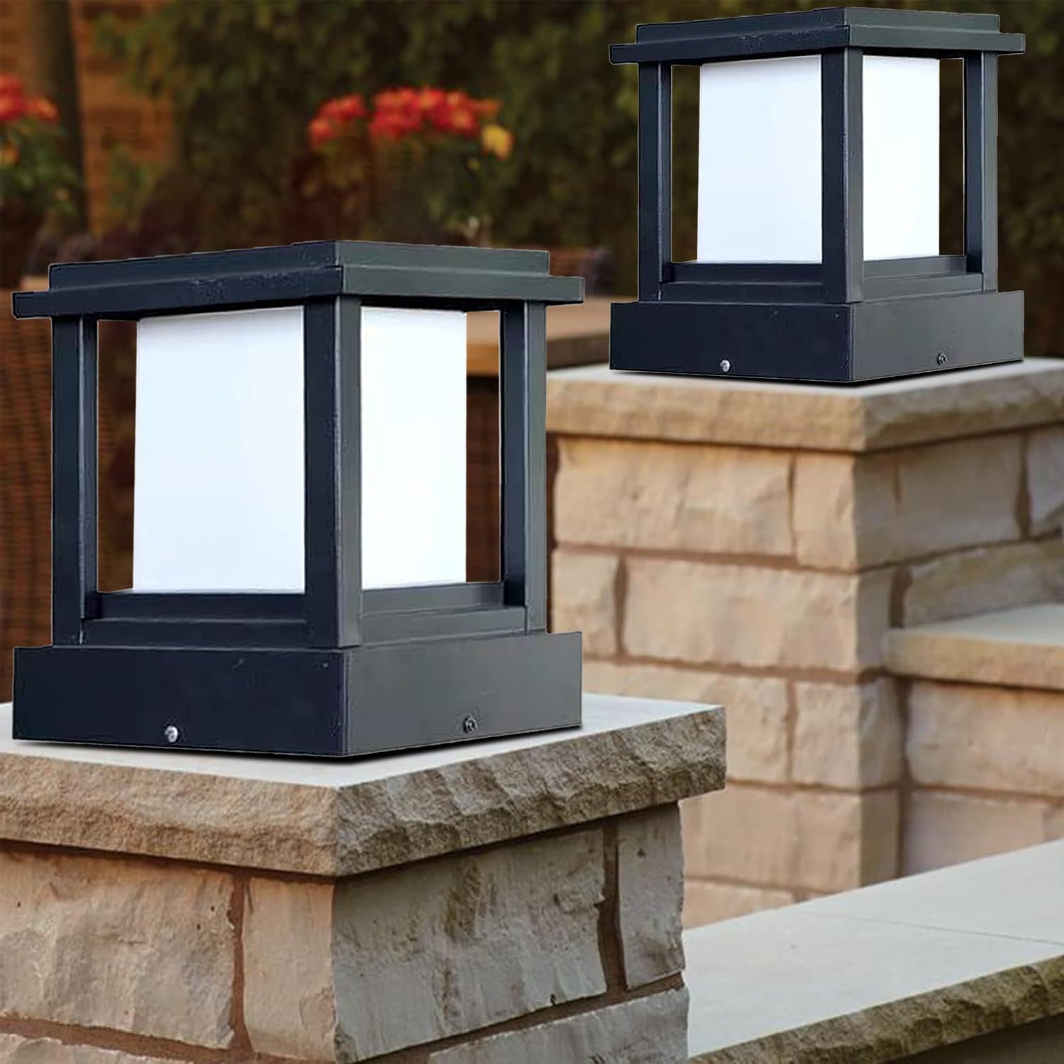 SINOMAN Metal and Glass Unbreakable Light for Home Gate Waterproof | Outdoor Garden Light | Pillar Gate Lights (GL Stairs Med, Pack of 2)-image-5