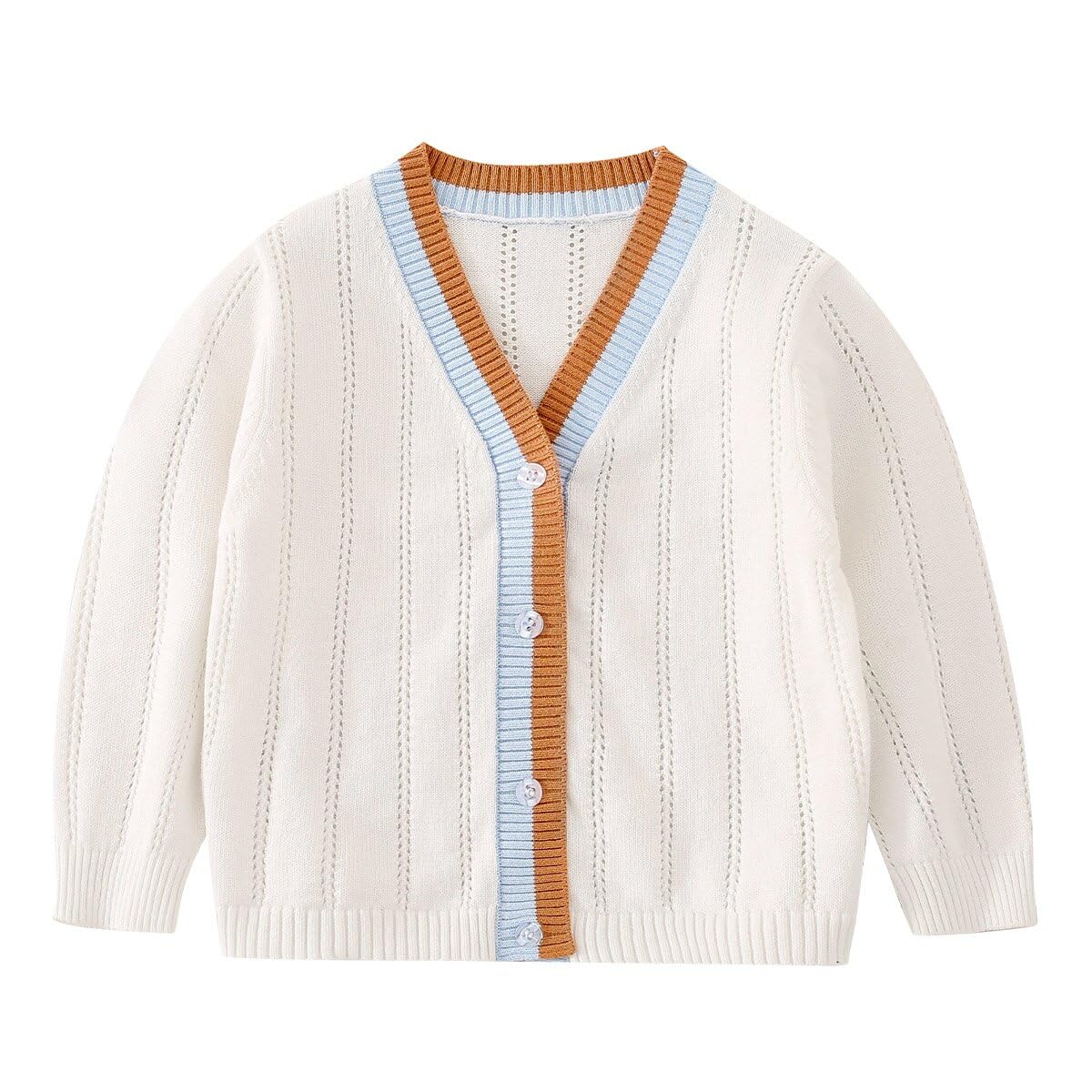 Boys' Knit V Neck Button Up Color Blocking Long Sleeve Casual Cardigan