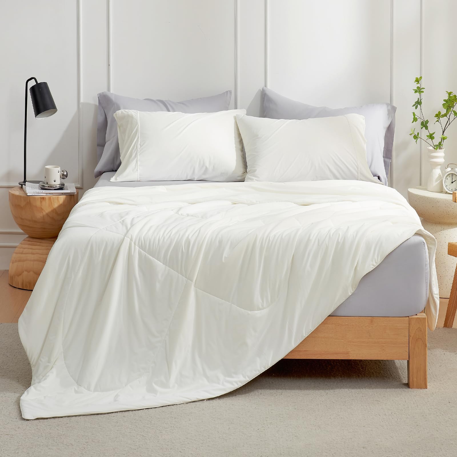 Cozy Bliss Cooling Comforter King XL Size, Cooling Blankets for Hot Sleepers and Night Sweats, Cream Summer Comforter for King XL Bed, Breathable Soft Lightweight Silk Smooth