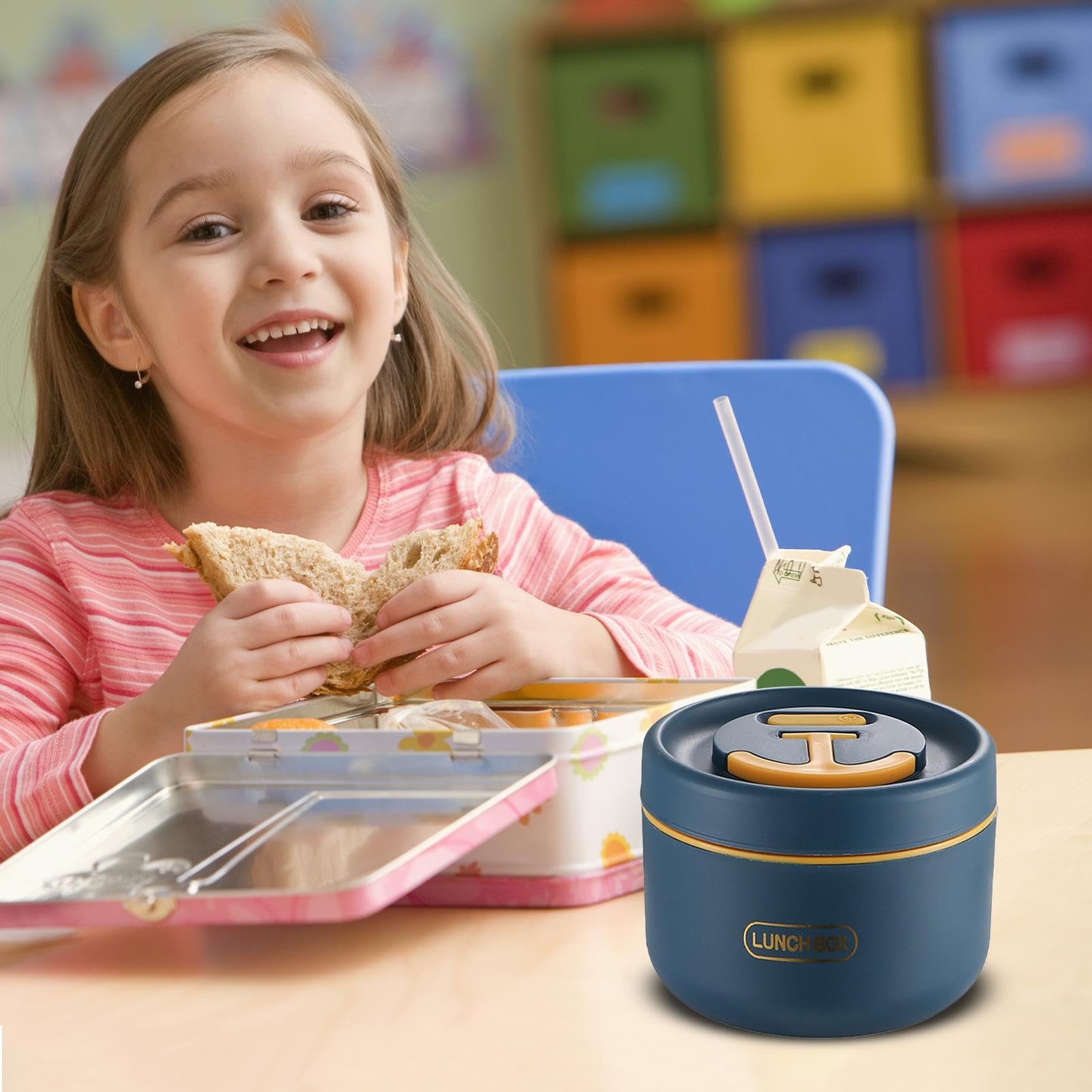 Lonchera aislada, contenedor térmico de acero inoxidable de 650 ml, a prueba de fugas y portátil para comidas calientes y frías, ideal para la escuela, picnic y guardería