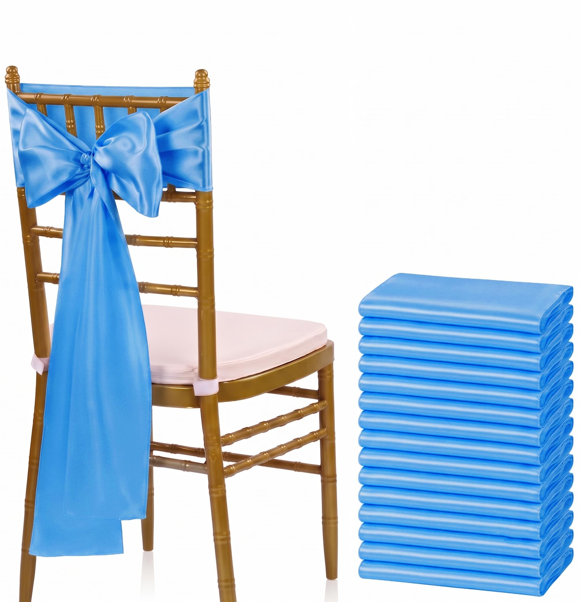 VDS Satin Chair Sashes Chair Cover Back Tie Sateen Bows Ribbon for Wedding Birthday Graduation Engagement Ceremony Event Party Banquet Venue Hotel All Dining Chair Decoration (50PC) (Blue)