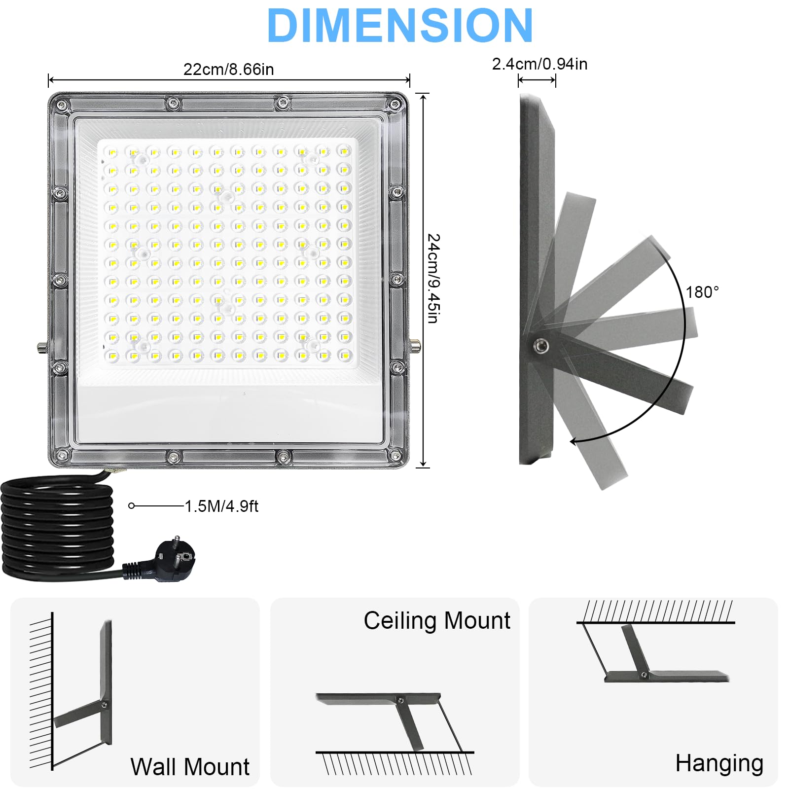 LED Strahler Außen 150W, 15000LM Aussenstrahler 6500K Kaltweiß Scheinwerfer IP66 Wasserdicht Baustrahler Flutlicht für Garten Garage Sportplatz Hof Flur