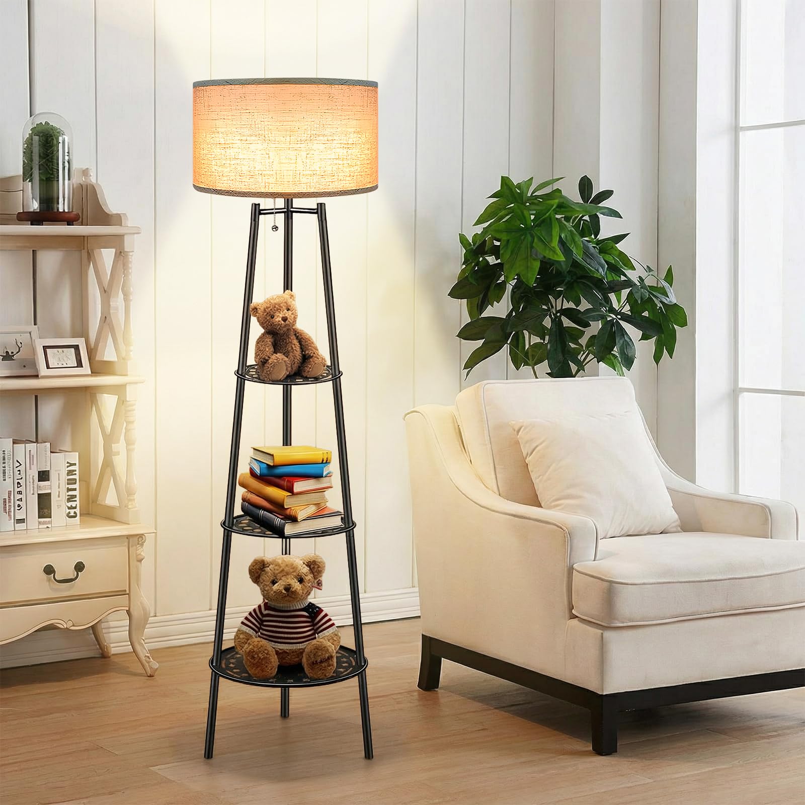 ZQQLITE Floor Lamp with Shelves for Living Room， Standing Lamp