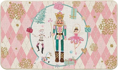 Artoid Mode Felpudo de Navidad con diseño de cascanueces de diamantes verdes, decoración del hogar, tapete de bajo perfil para puerta, 17 x 29