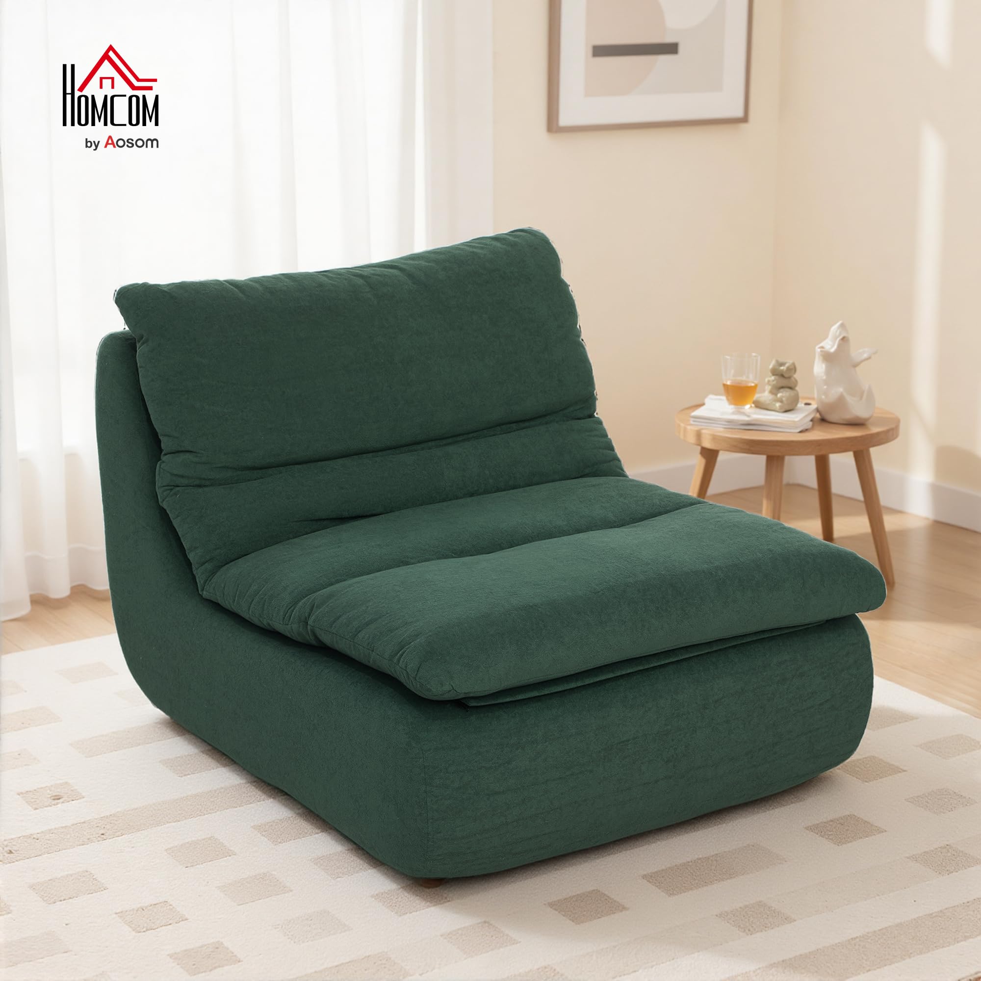 HOMCOM Canapé Paresseux chauffeuse 1 Place Fauteuil de Sol en Mousse Monobloc Ultra Haute densité, Fauteuil pour Salon, Chambre et Bureau, Charge 200 Kg, 82x103x75cm, Vert
